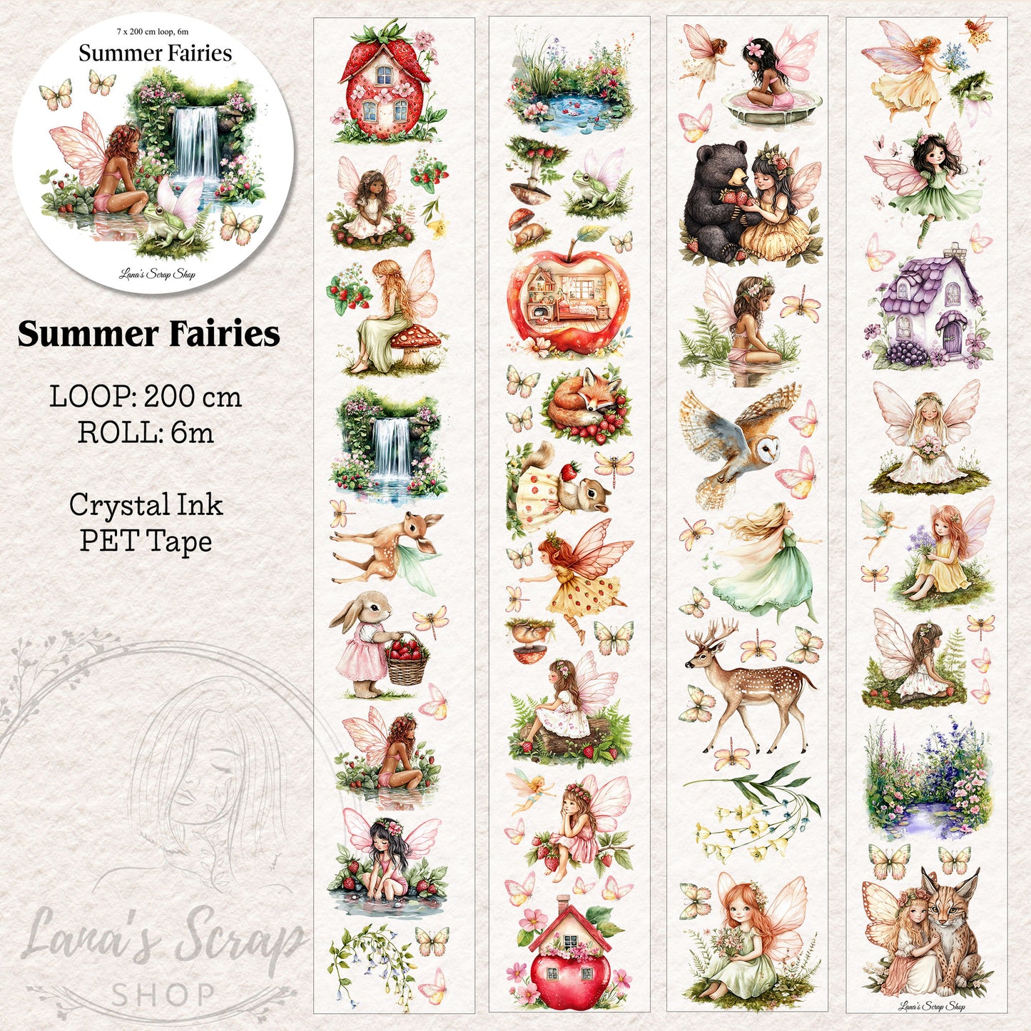 Summer Fairies, Crystal Ink, PET TAPE, 7 cm wide