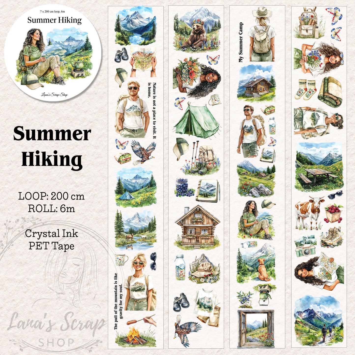 Summer Hiking, Crystal Ink, PET TAPE, 7 cm wide