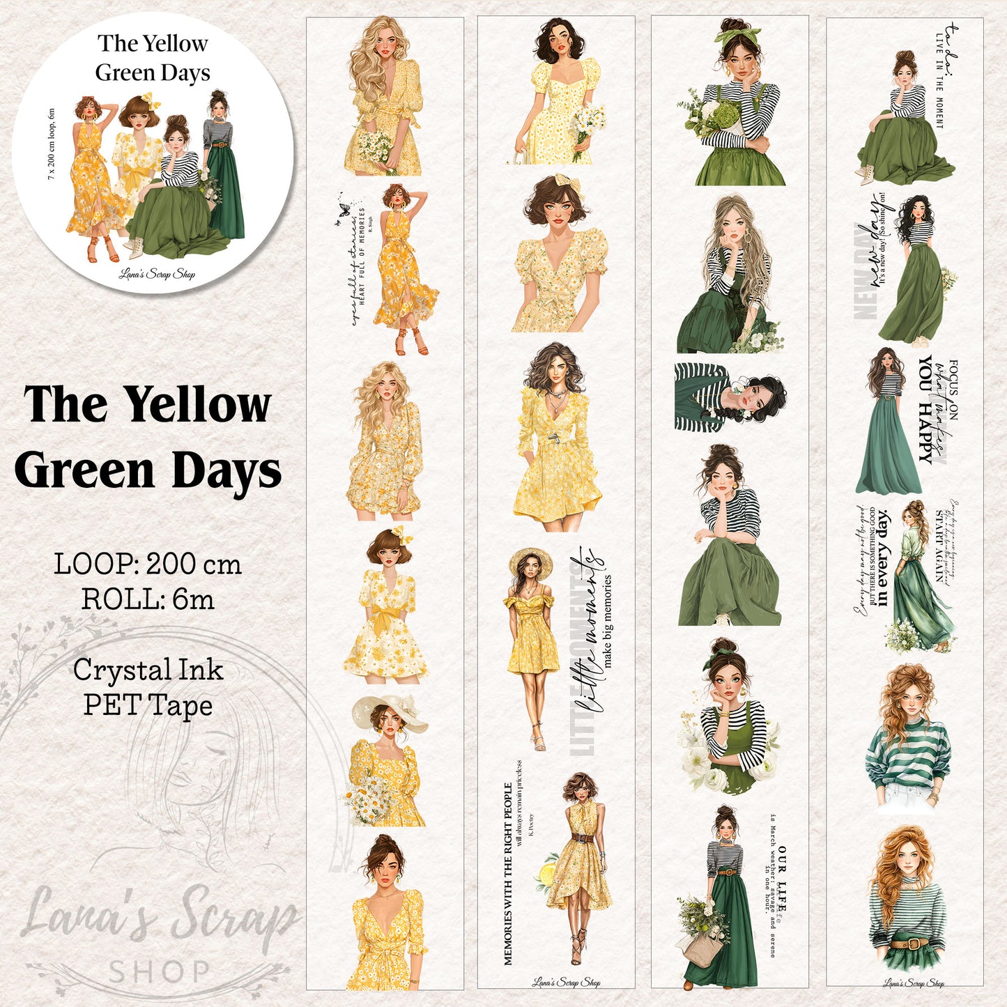 The Yellow Green Days, Crystal Ink, PET TAPE, 6 cm wide