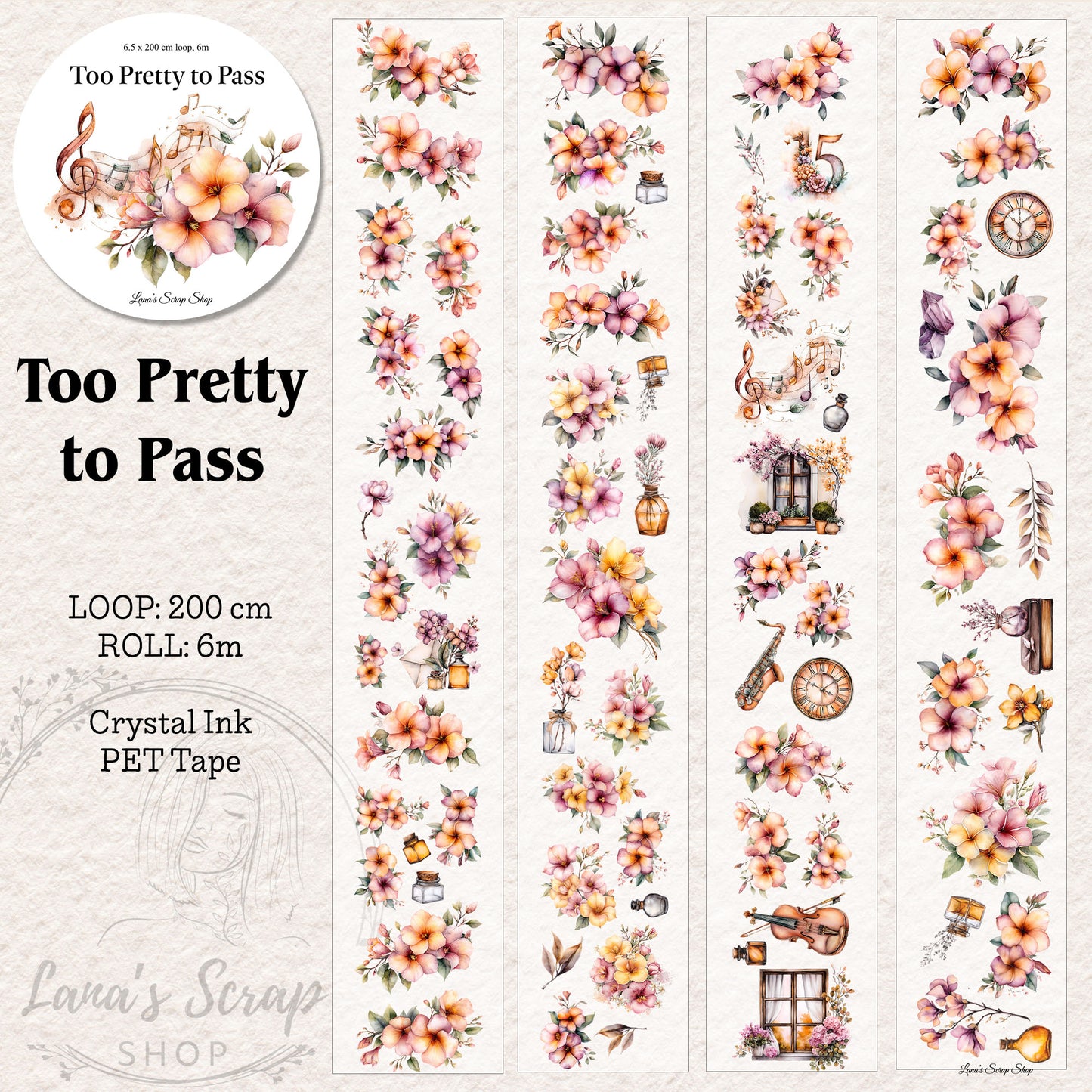 Too Pretty To Pass, Crystal Ink, PET TAPE, 6,5 cm wide