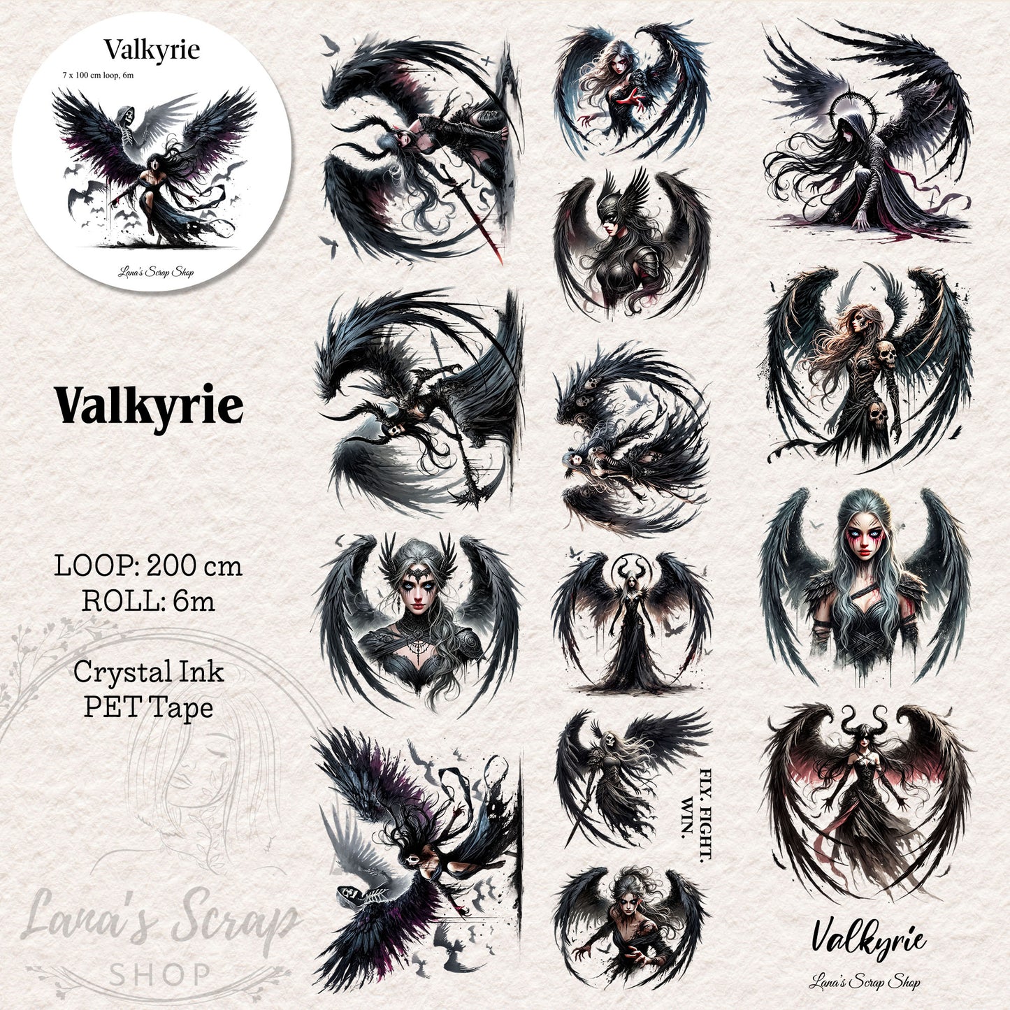 Valkyrie, PET TAPE,  LOOP, Crystal Ink, 7cm wide