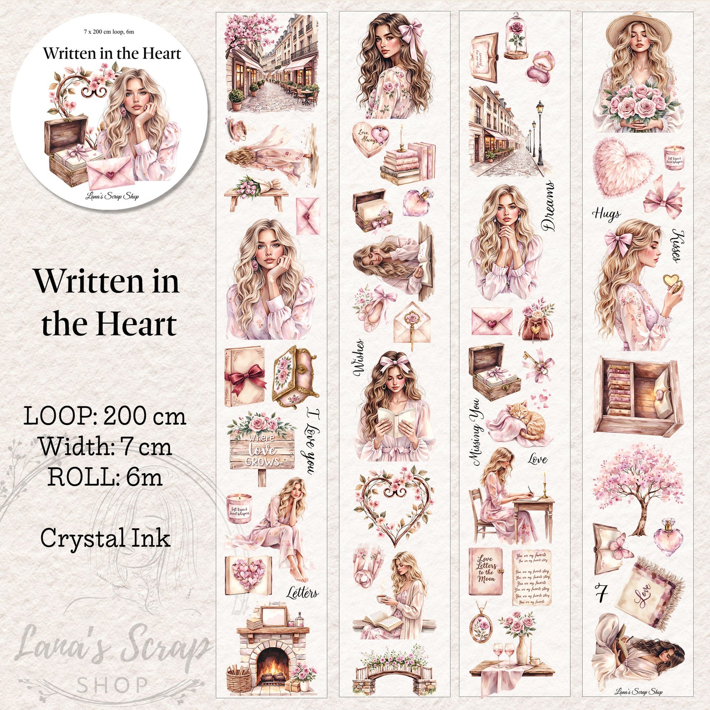 Written in the Heart, PET Tape, Crystal Ink, 6,5 cm wide.