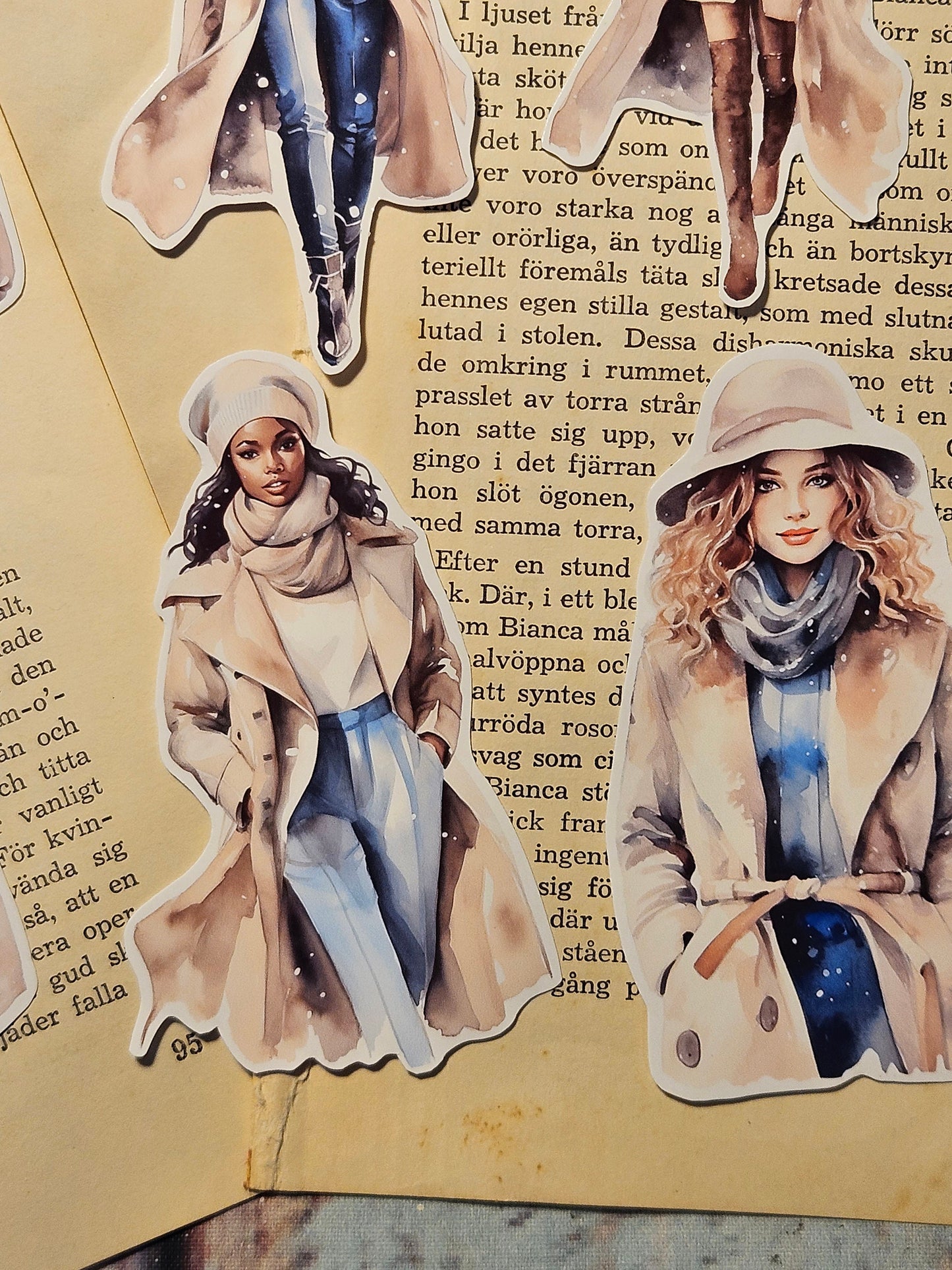 Winter Fashion Girls Set of 12 Stickers | • Scrapbooking • Card Making • Art Journaling • Paper Craft • Junk Journal