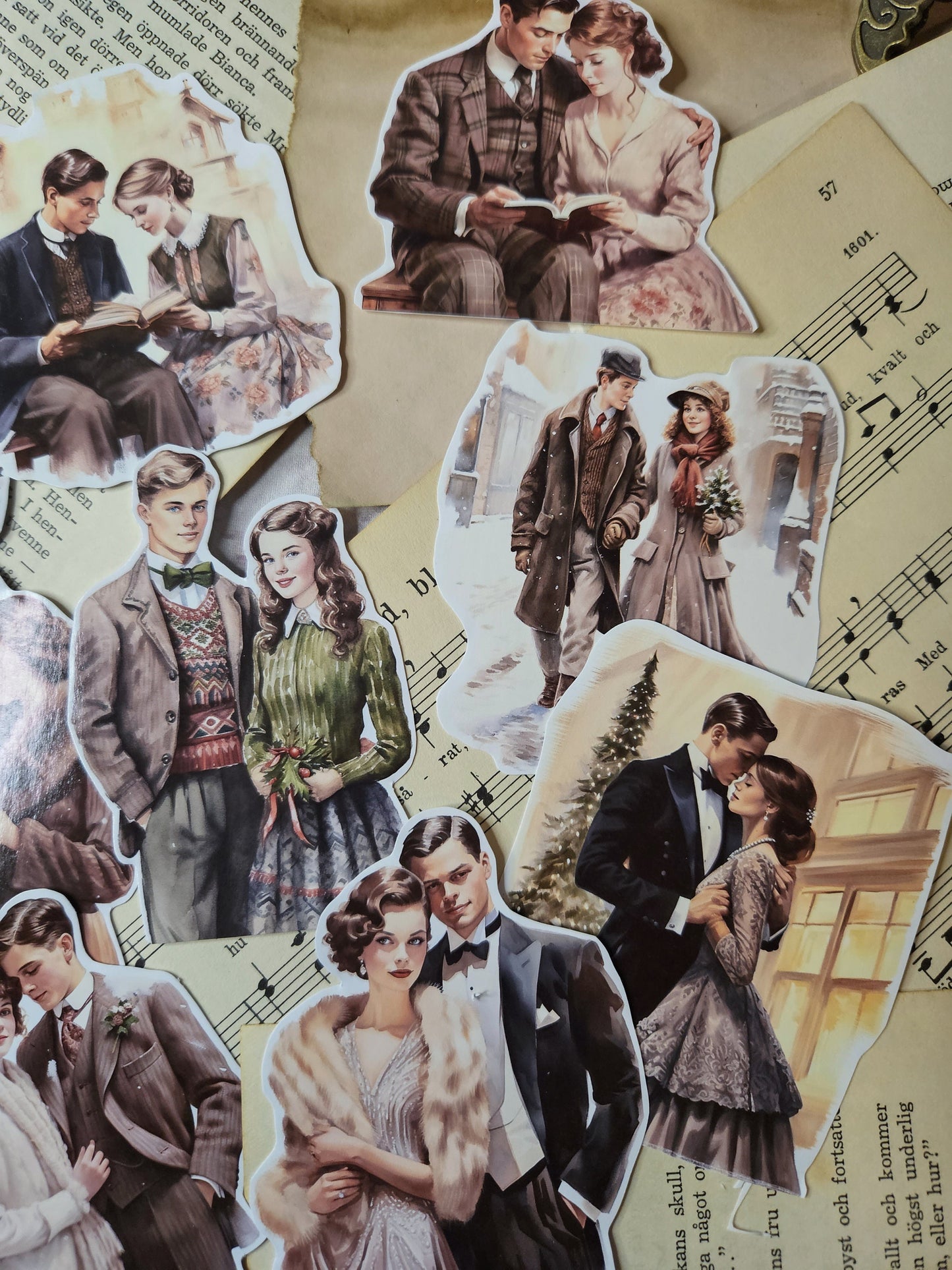 VINTAGE SERIE: Winter Lovely Couple Set of 9 Stickers | • Scrapbooking • Card Making • Art Journaling • Paper Craft • Junk Journal