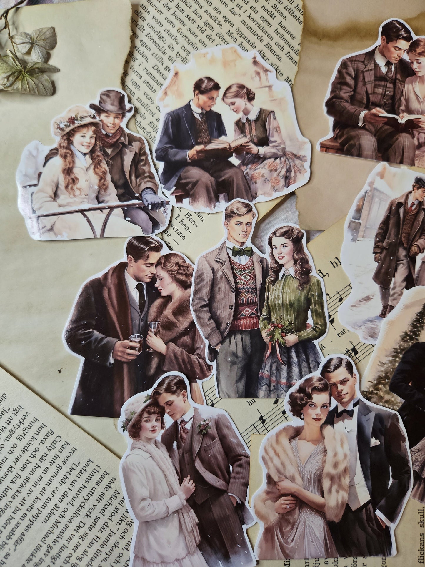 VINTAGE SERIE: Winter Lovely Couple Set of 9 Stickers | • Scrapbooking • Card Making • Art Journaling • Paper Craft • Junk Journal
