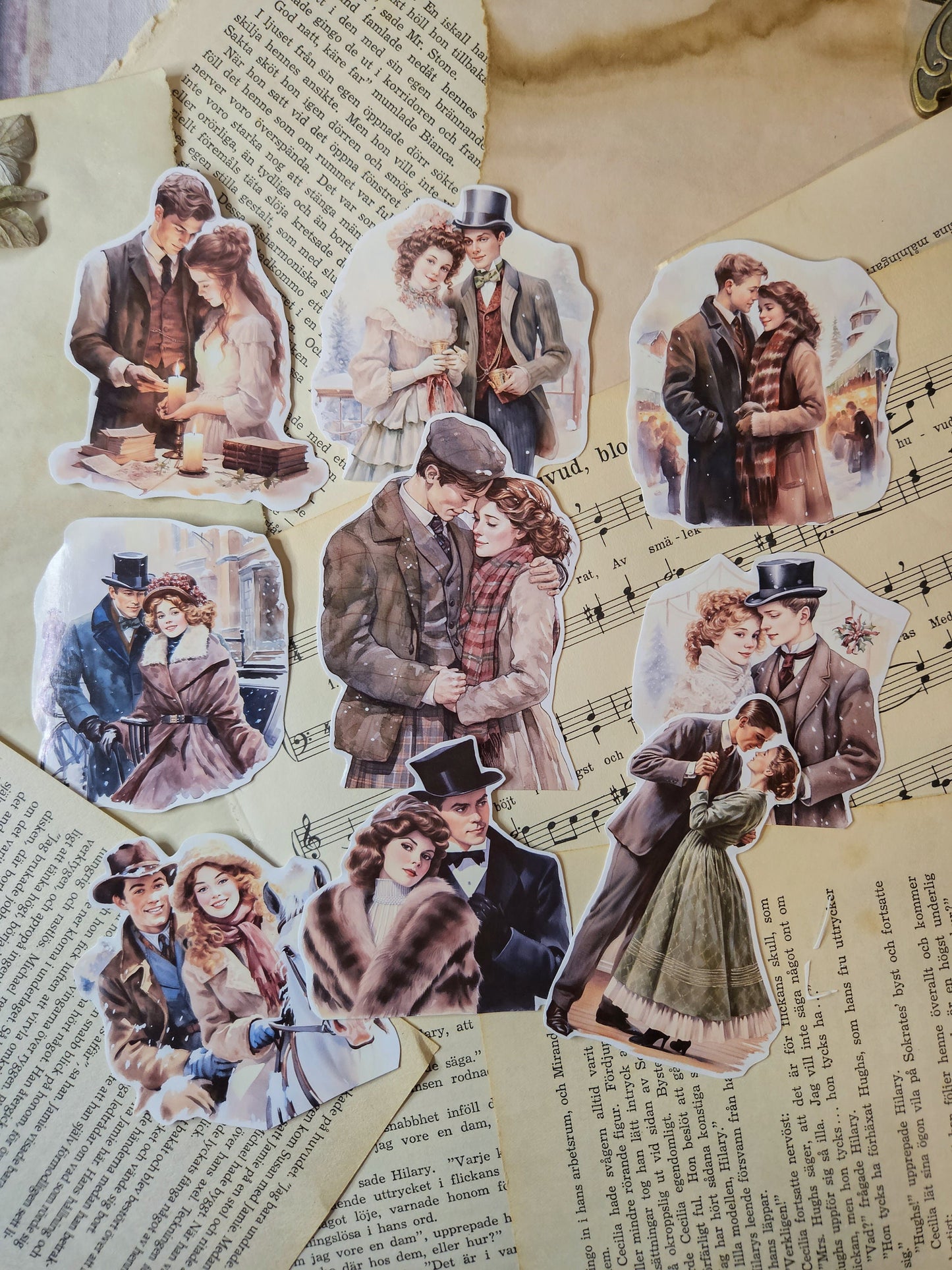 VINTAGE SERIE: Winter Lovely Couple Set of 9 Stickers | • Scrapbooking • Card Making • Art Journaling • Paper Craft • Junk Journal