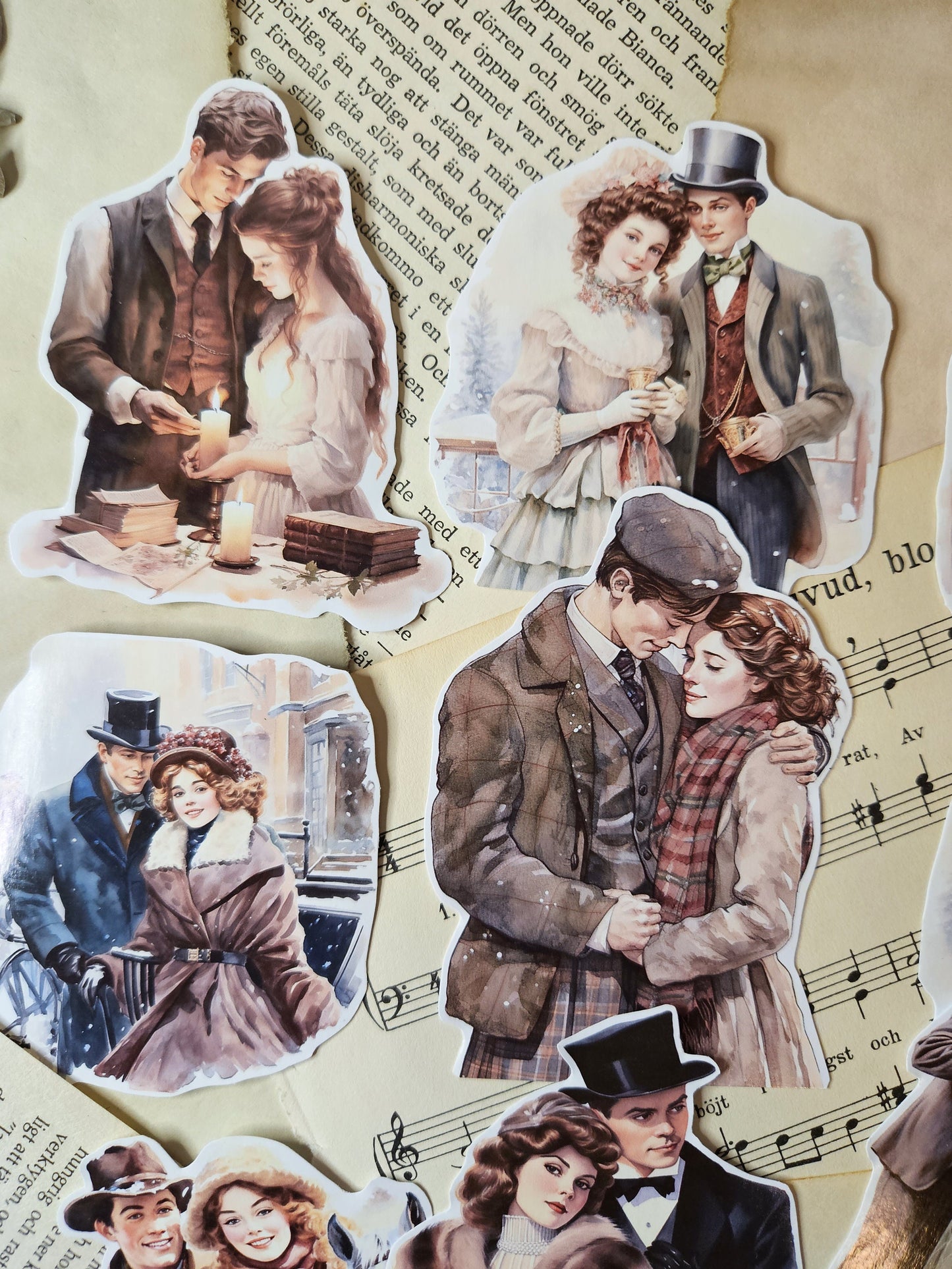 VINTAGE SERIE: Winter Lovely Couple Set of 9 Stickers | • Scrapbooking • Card Making • Art Journaling • Paper Craft • Junk Journal