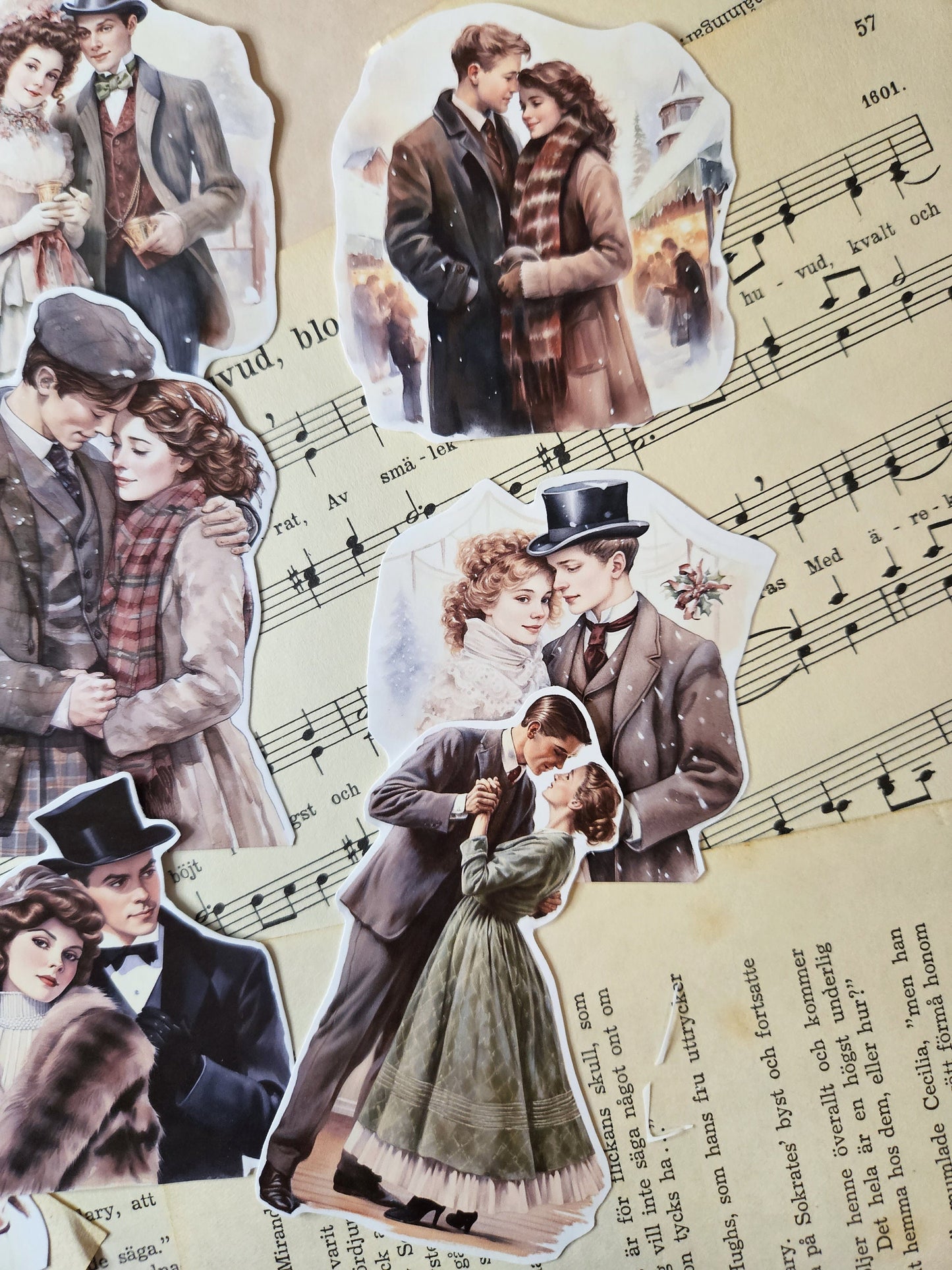 VINTAGE SERIE: Winter Lovely Couple Set of 9 Stickers | • Scrapbooking • Card Making • Art Journaling • Paper Craft • Junk Journal