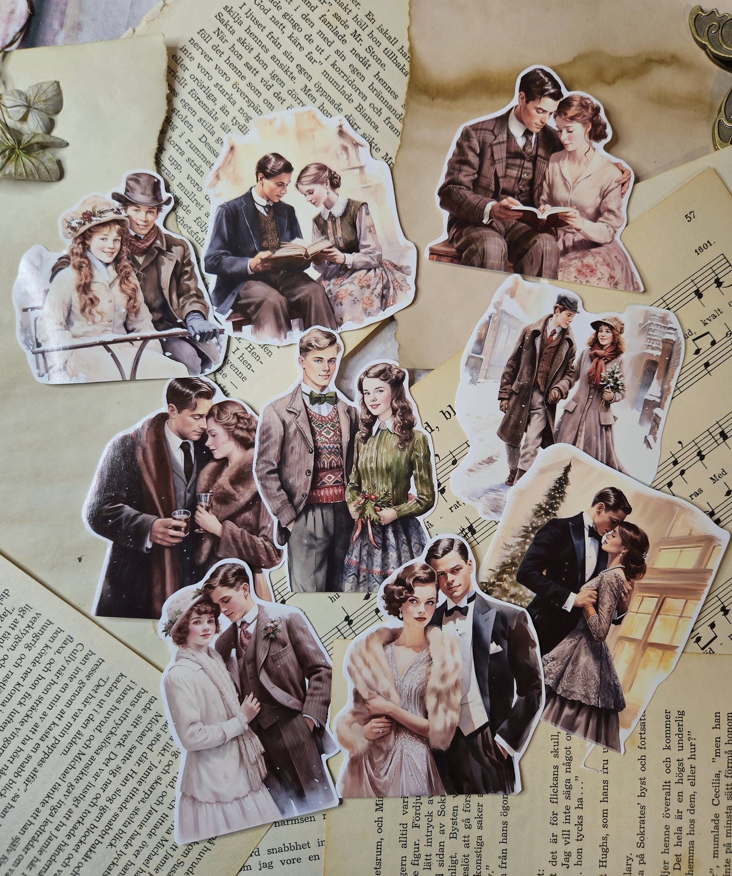 VINTAGE SERIE: Winter Lovely Couple Set of 9 Stickers | • Scrapbooking • Card Making • Art Journaling • Paper Craft • Junk Journal