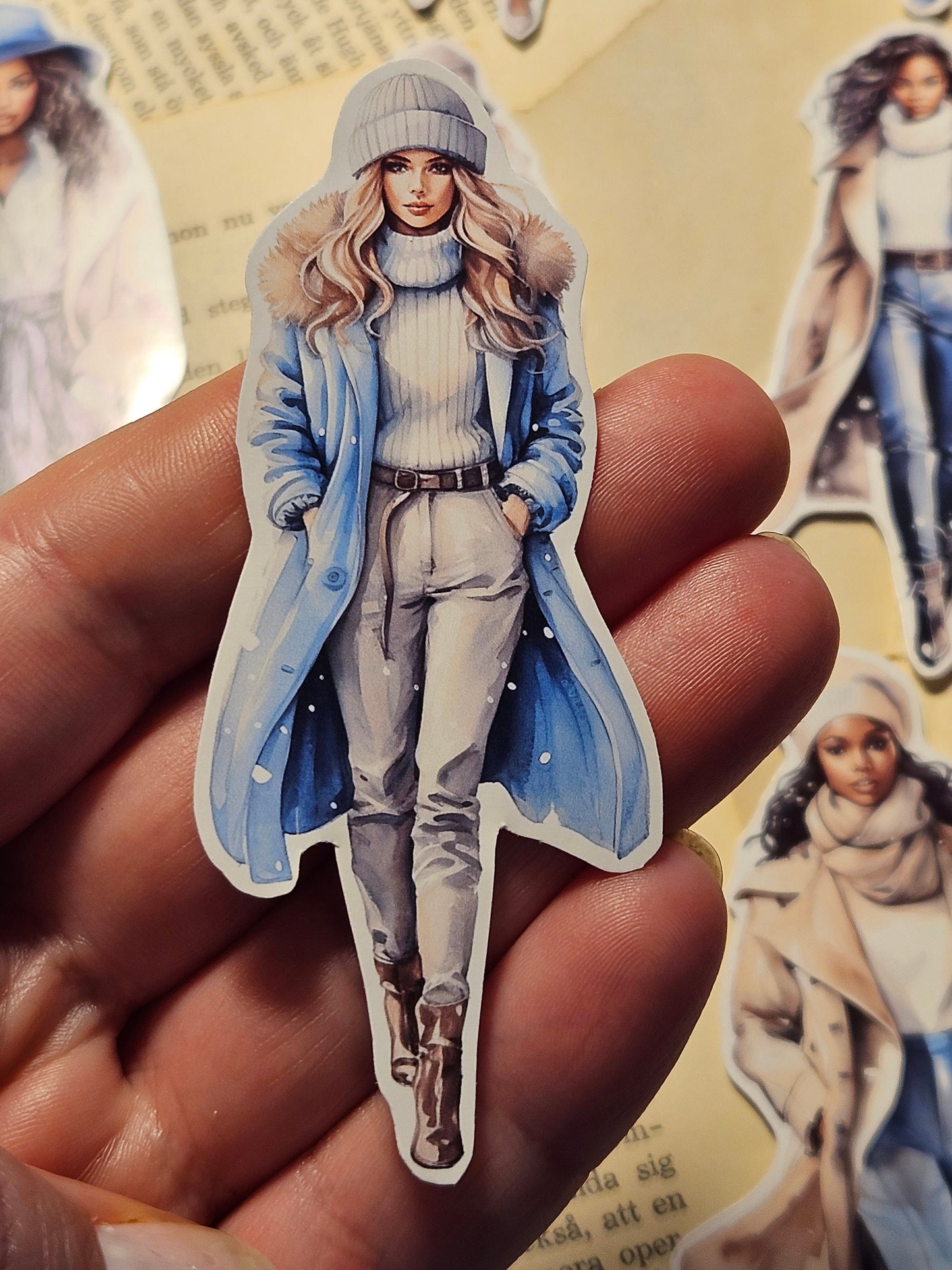 Winter Fashion Girls Set of 12 Stickers | • Scrapbooking • Card Making • Art Journaling • Paper Craft • Junk Journal