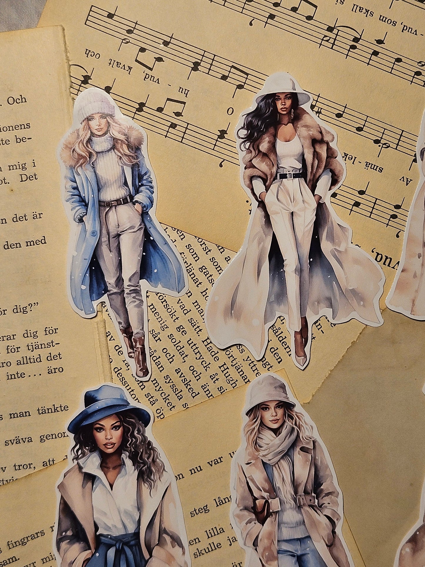 Winter Fashion Girls Set of 12 Stickers | • Scrapbooking • Card Making • Art Journaling • Paper Craft • Junk Journal