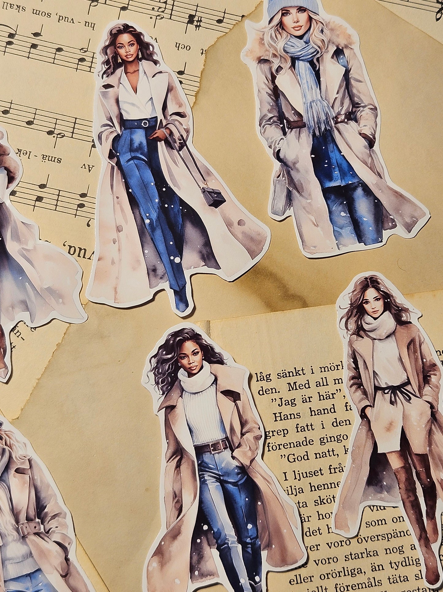 Winter Fashion Girls Set of 12 Stickers | • Scrapbooking • Card Making • Art Journaling • Paper Craft • Junk Journal