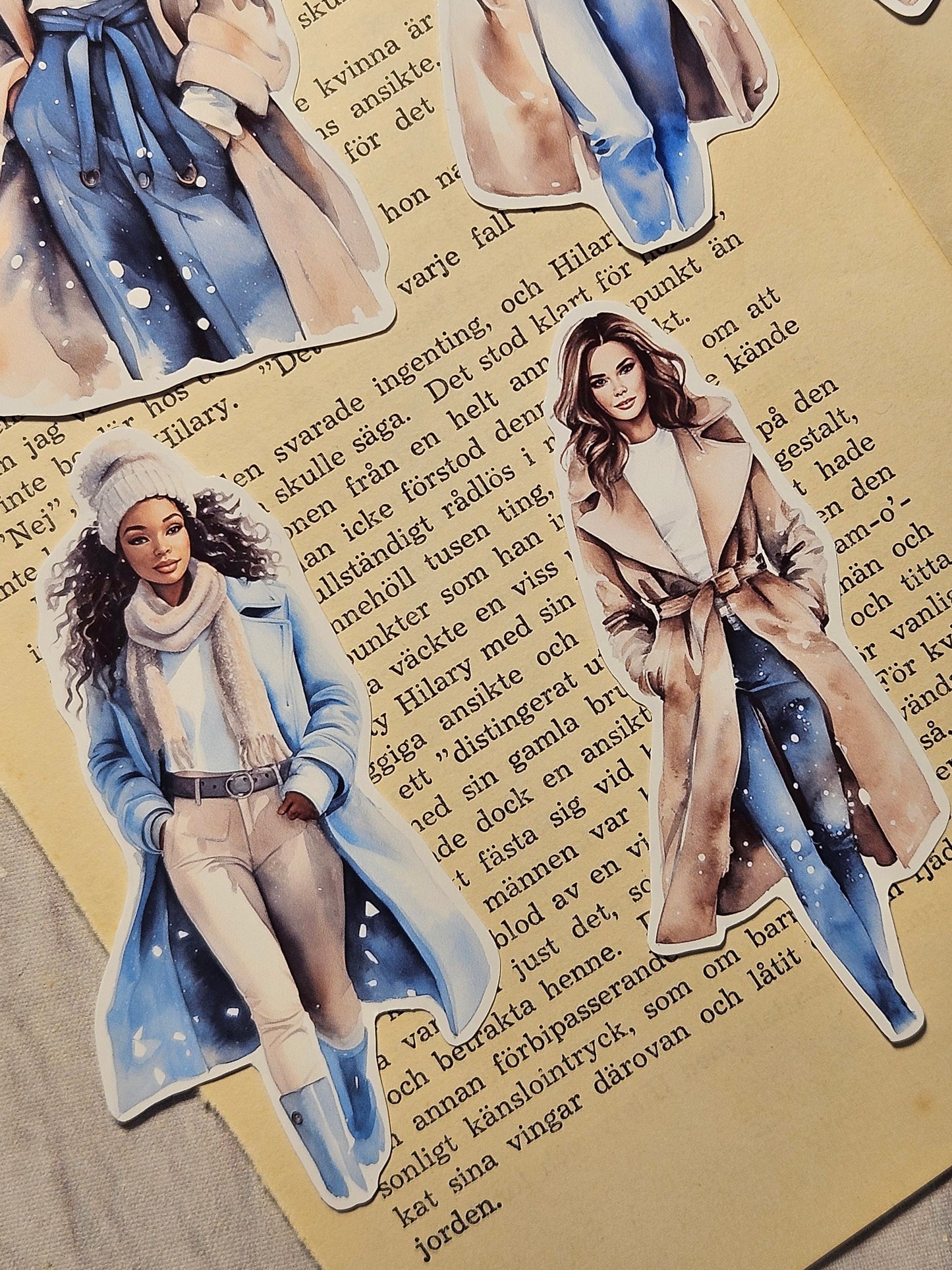 Winter Fashion Girls Set of 12 Stickers | • Scrapbooking • Card Making • Art Journaling • Paper Craft • Junk Journal