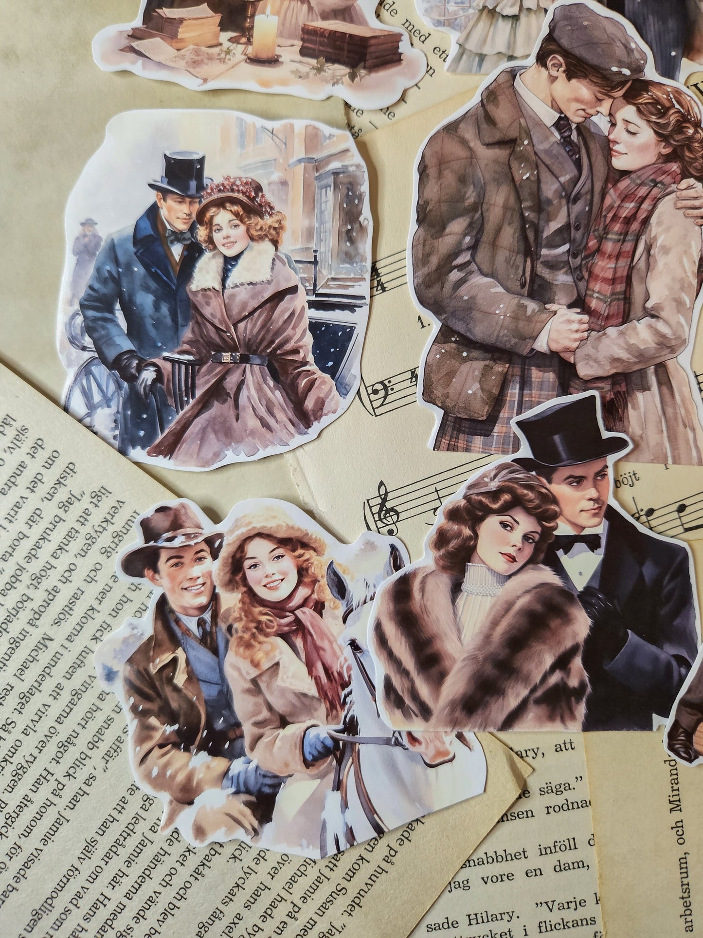 VINTAGE SERIE: Winter Lovely Couple Set of 9 Stickers | • Scrapbooking • Card Making • Art Journaling • Paper Craft • Junk Journal