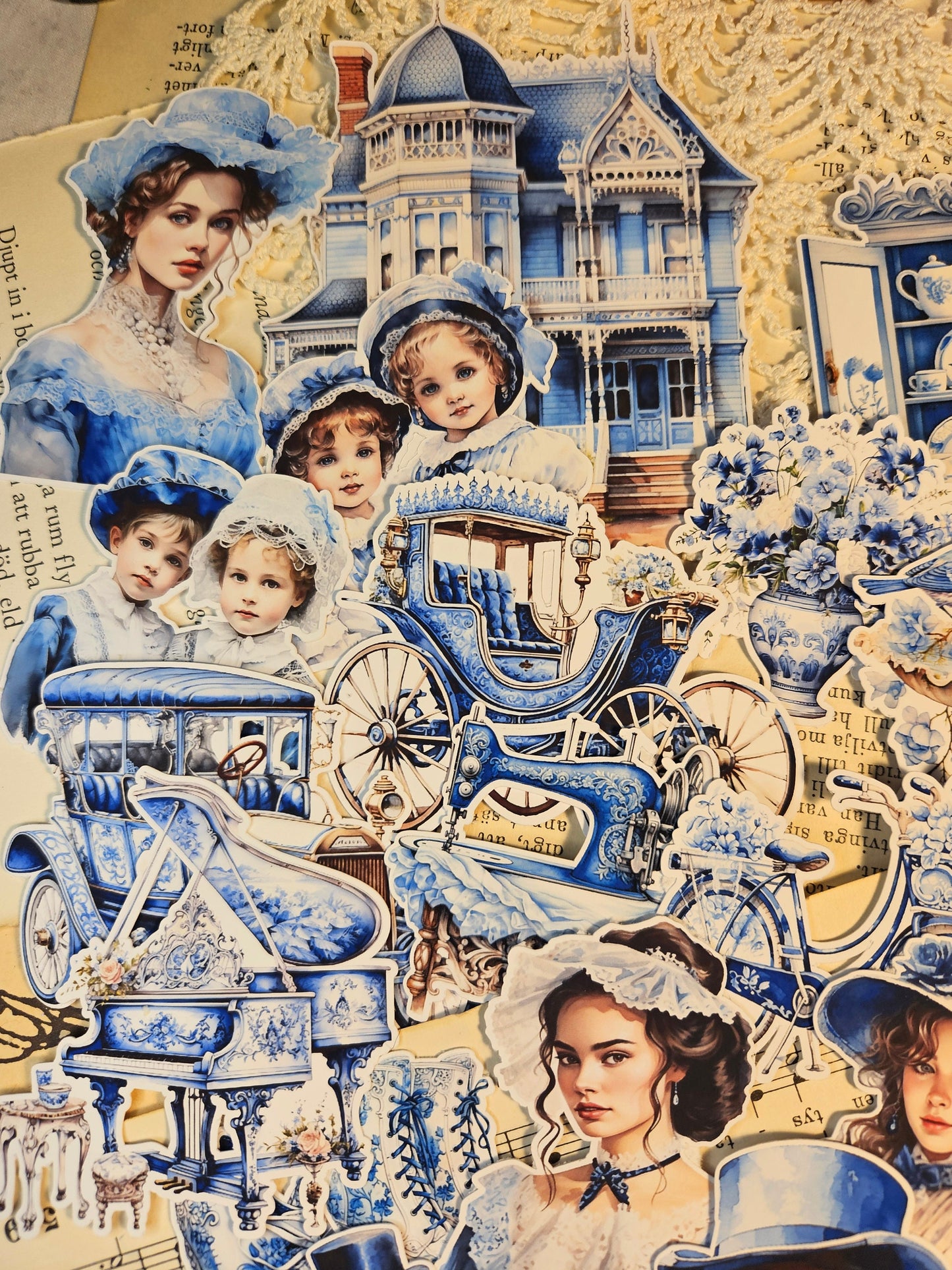 VINTAGE SERIE: Blue Vintage Cottage Bundle| • Scrapbooking • Card Making • Art Journaling • Paper Craft • Junk Journal