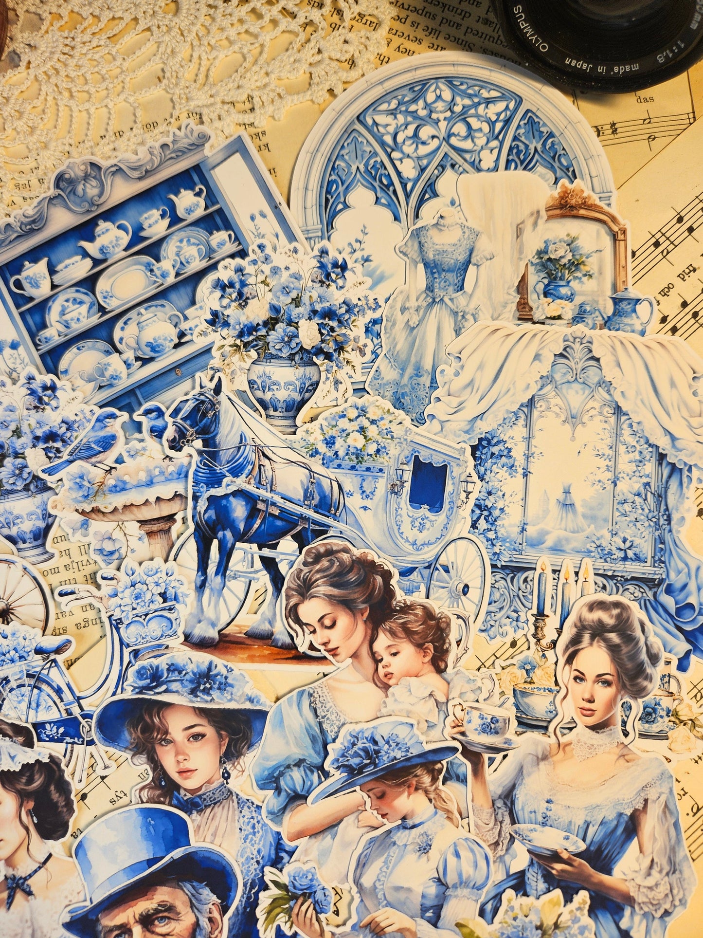 VINTAGE SERIE: Blue Vintage Cottage Bundle| • Scrapbooking • Card Making • Art Journaling • Paper Craft • Junk Journal