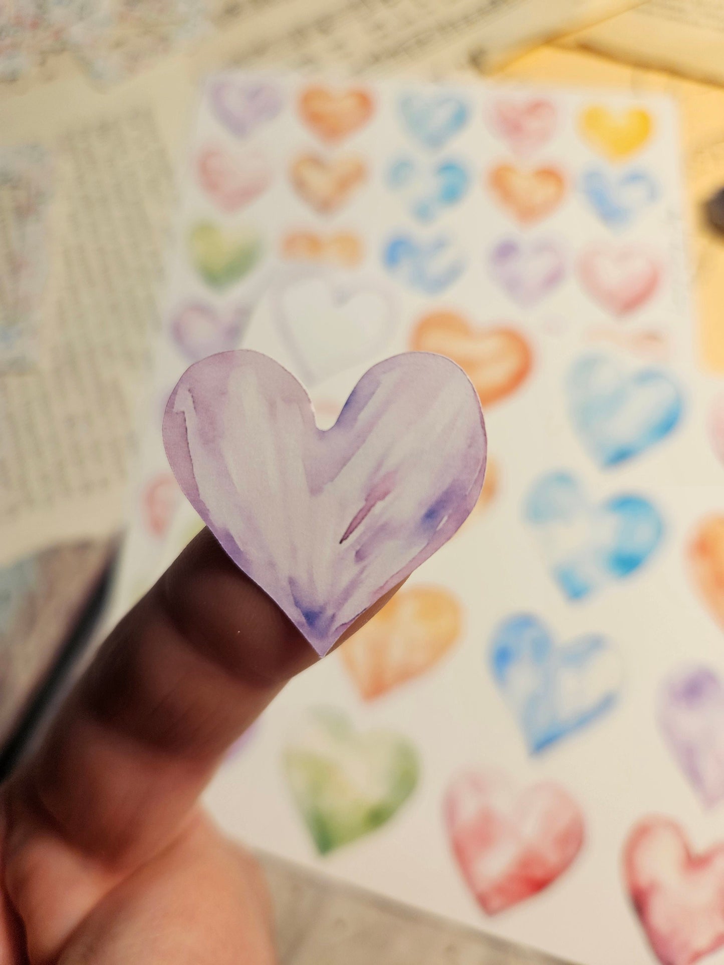 Watercolor Heart Stickers Sheet | • Scrapbooking • Card Making • Art Journaling • Paper Craft • Junk Journal
