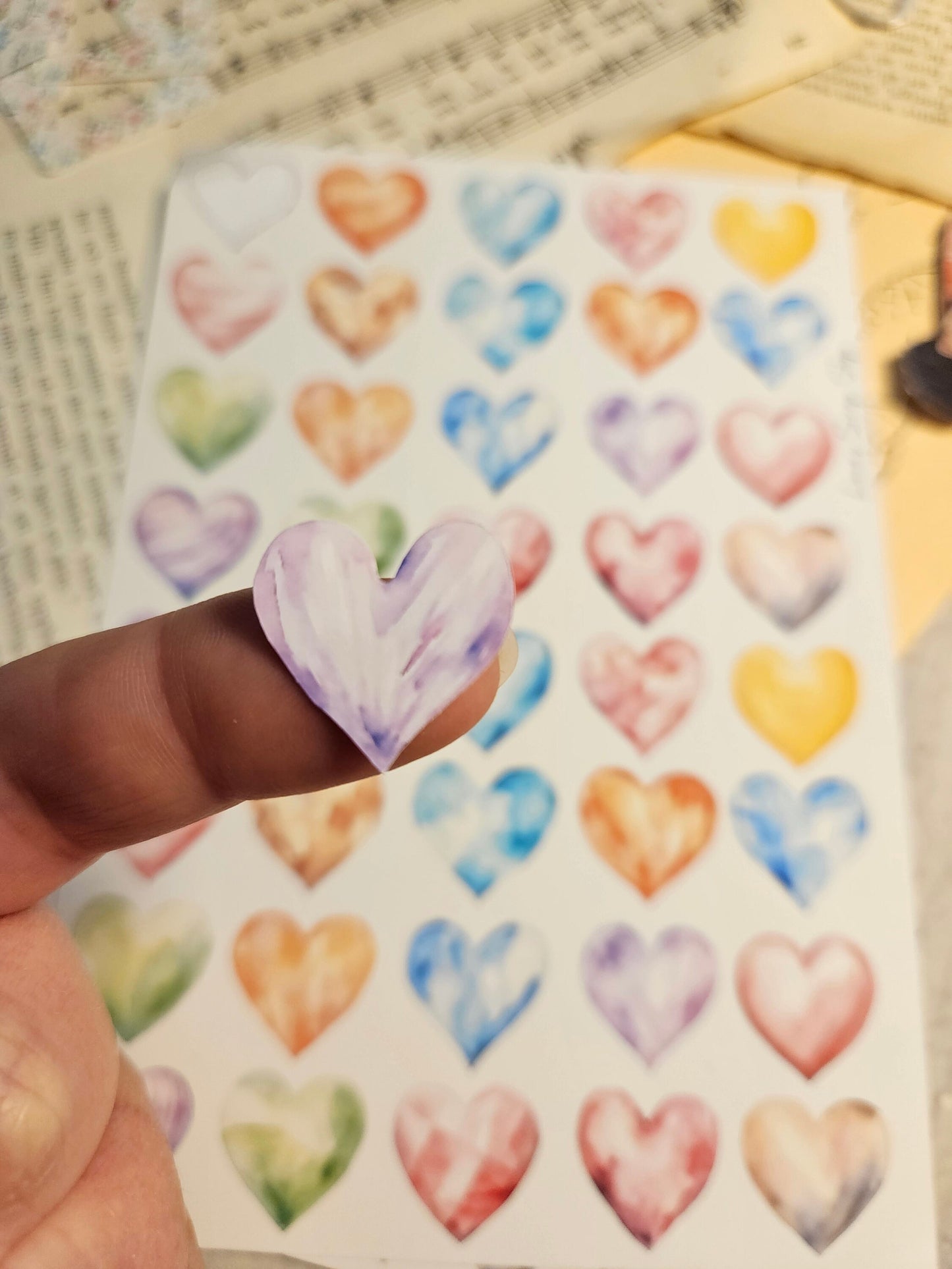 Watercolor Heart Stickers Sheet | • Scrapbooking • Card Making • Art Journaling • Paper Craft • Junk Journal