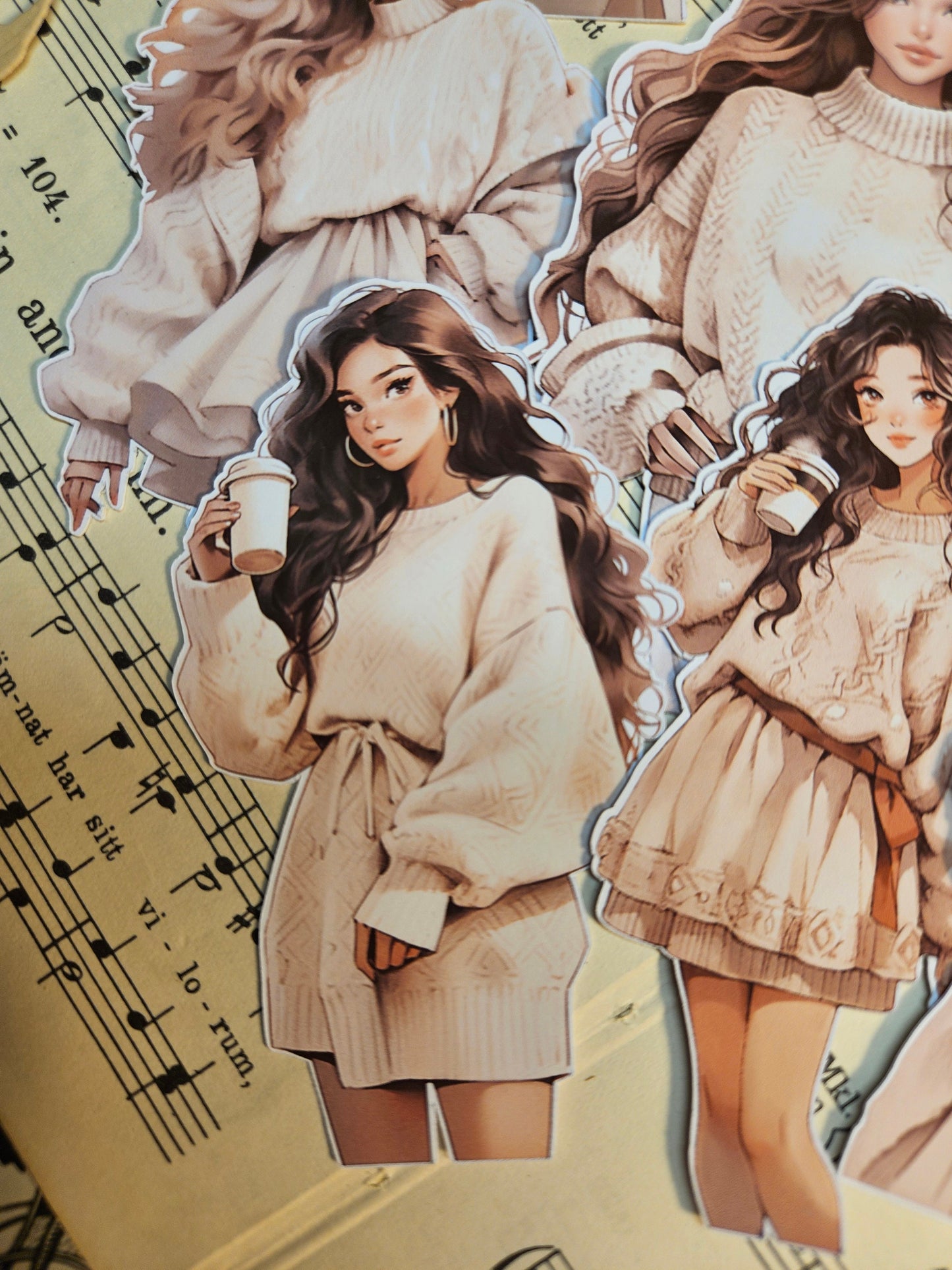 Kawaii Girls Set of 7/ 9 Stickers | • Scrapbooking • Card Making • Art Journaling • Paper Craft • Junk Journal