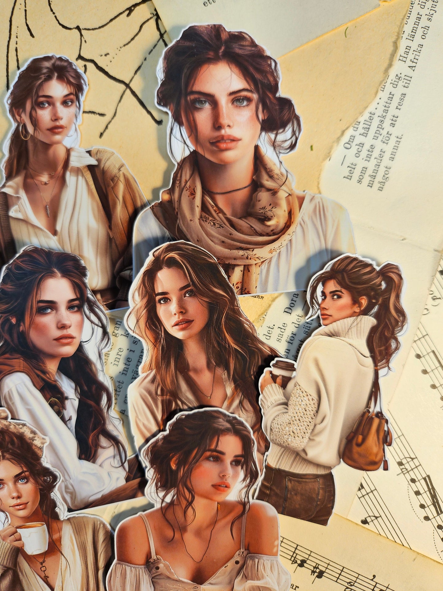 Brown Girls Set of 9 Stickers | • Scrapbooking • Card Making • Art Journaling • Paper Craft • Junk Journal