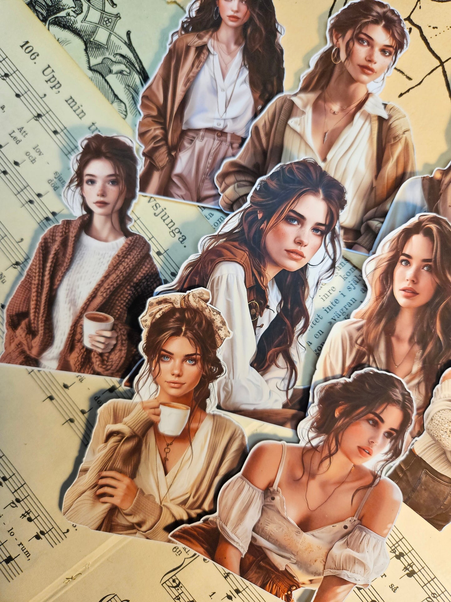 Brown Girls Set of 9 Stickers | • Scrapbooking • Card Making • Art Journaling • Paper Craft • Junk Journal