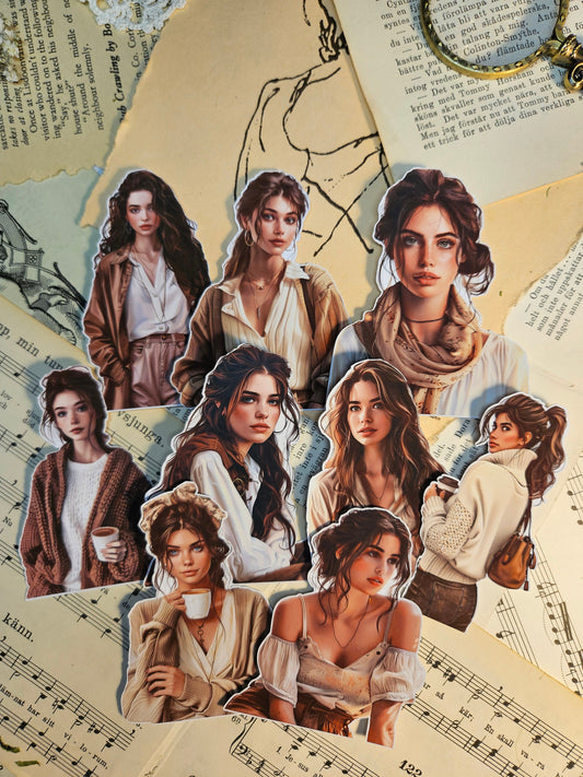 Brown Girls Set of 9 Stickers | • Scrapbooking • Card Making • Art Journaling • Paper Craft • Junk Journal