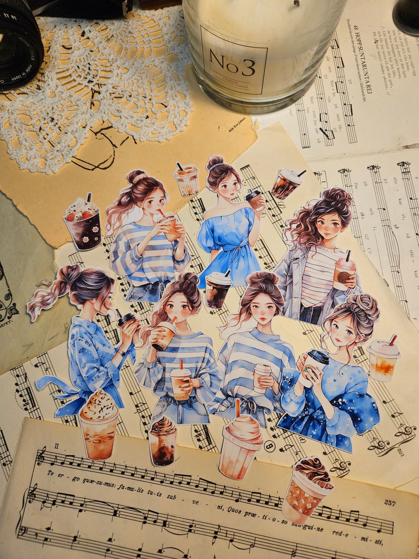 Kawaii Girls Set of 7/ 9 Stickers | • Scrapbooking • Card Making • Art Journaling • Paper Craft • Junk Journal