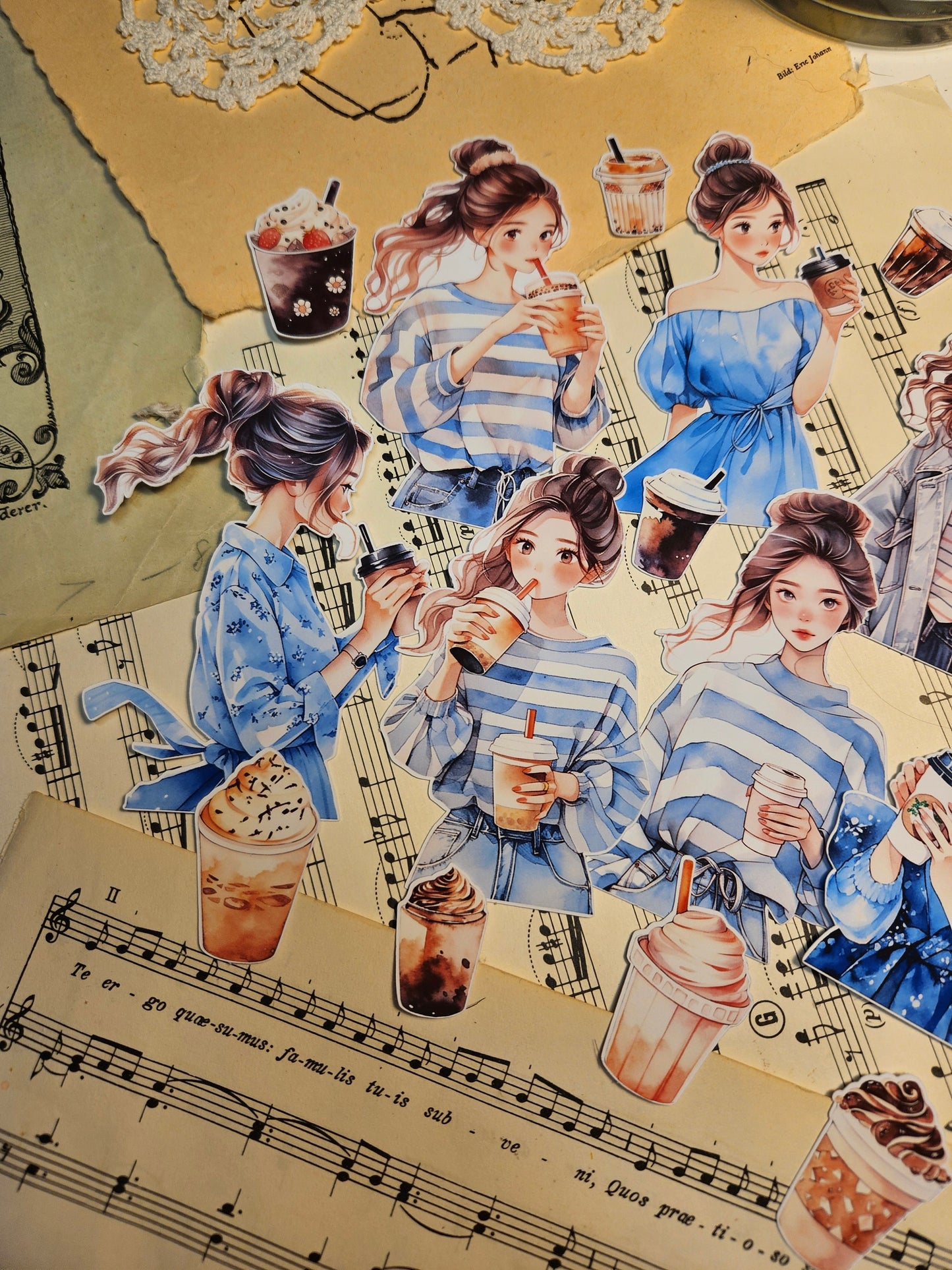 Kawaii Girls Set of 7/ 9 Stickers | • Scrapbooking • Card Making • Art Journaling • Paper Craft • Junk Journal