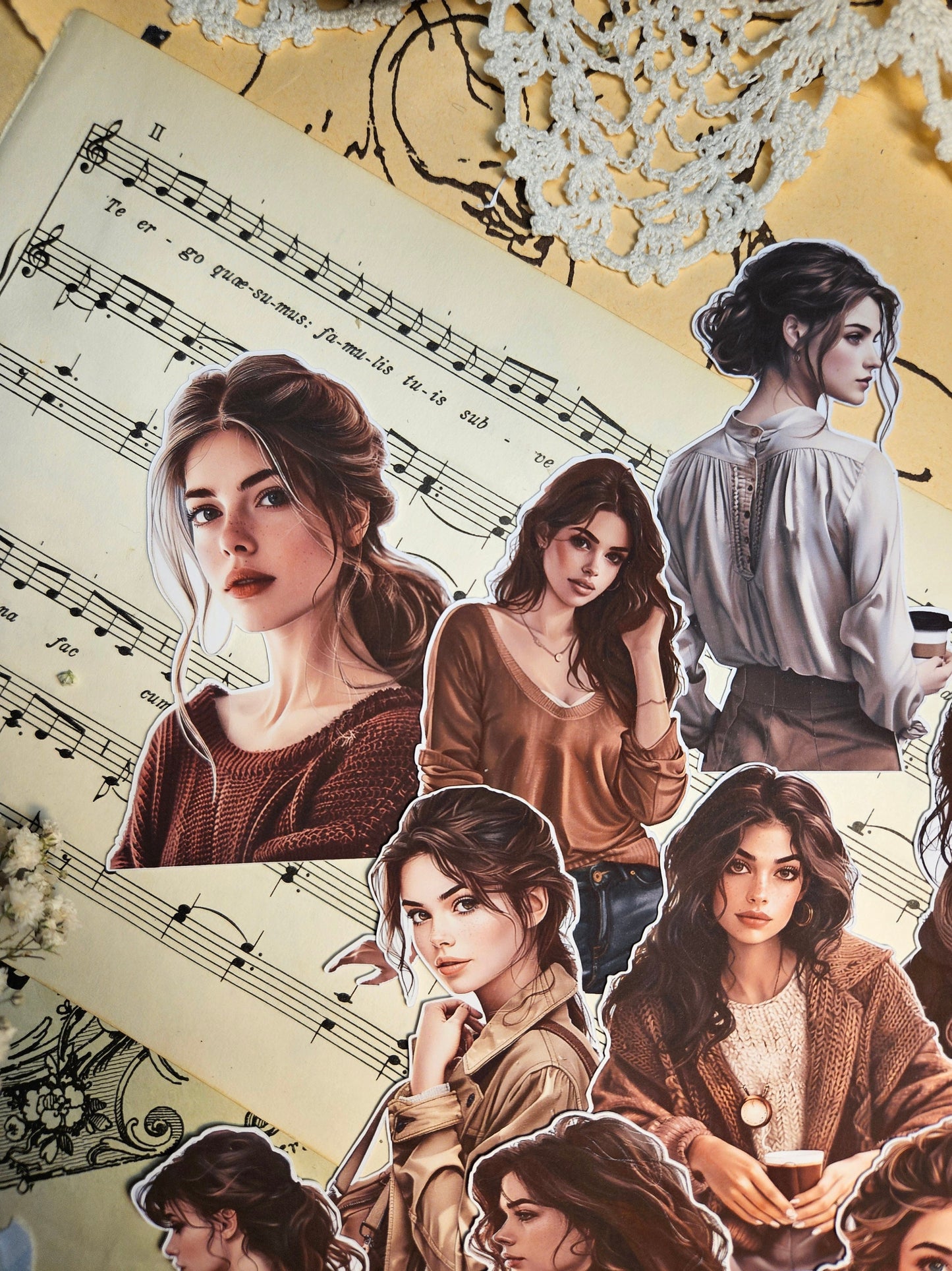 Brown Girls Set of 9 Stickers | • Scrapbooking • Card Making • Art Journaling • Paper Craft • Junk Journal