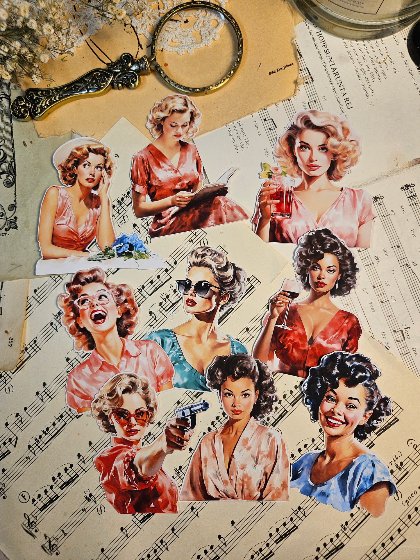 Vintage Serie: Retro Desperate Housewives  Set of 9 Stickers | • Scrapbooking • Card Making • Art Journaling • Paper Craft • Junk Journal