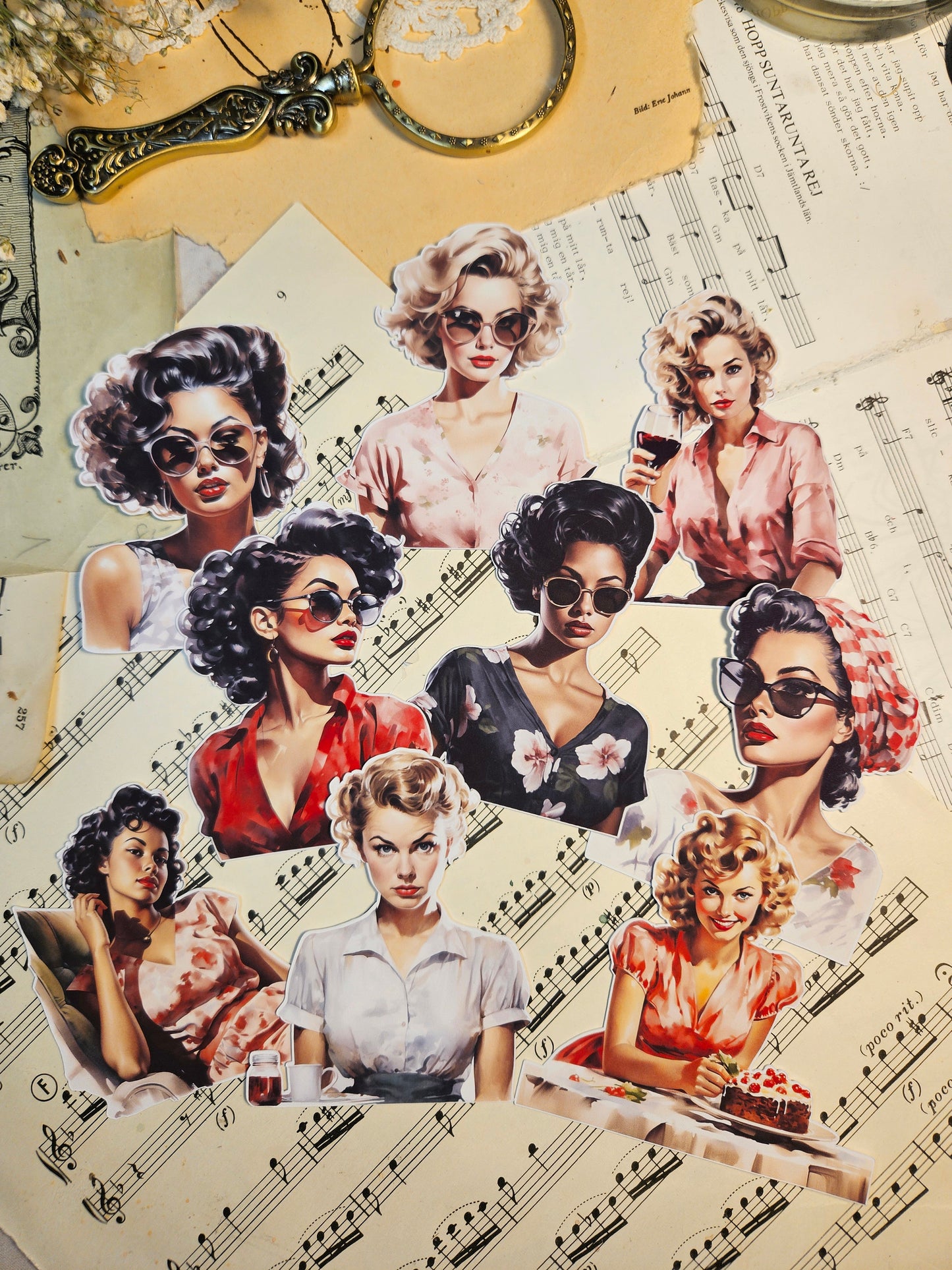 Vintage Serie: Retro Desperate Housewives  Set of 9 Stickers | • Scrapbooking • Card Making • Art Journaling • Paper Craft • Junk Journal