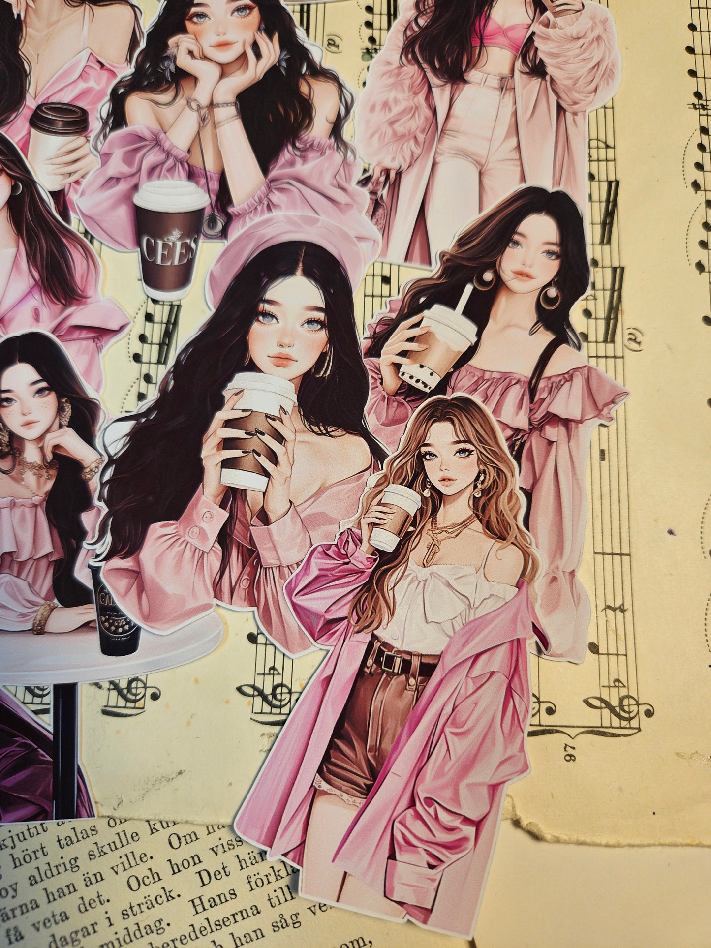 KOREAN SERIE: Parisian Coffee Lover Set of 9 Stickers | • Scrapbooking • Card Making • Art Journaling • Paper Craft • Junk Journal