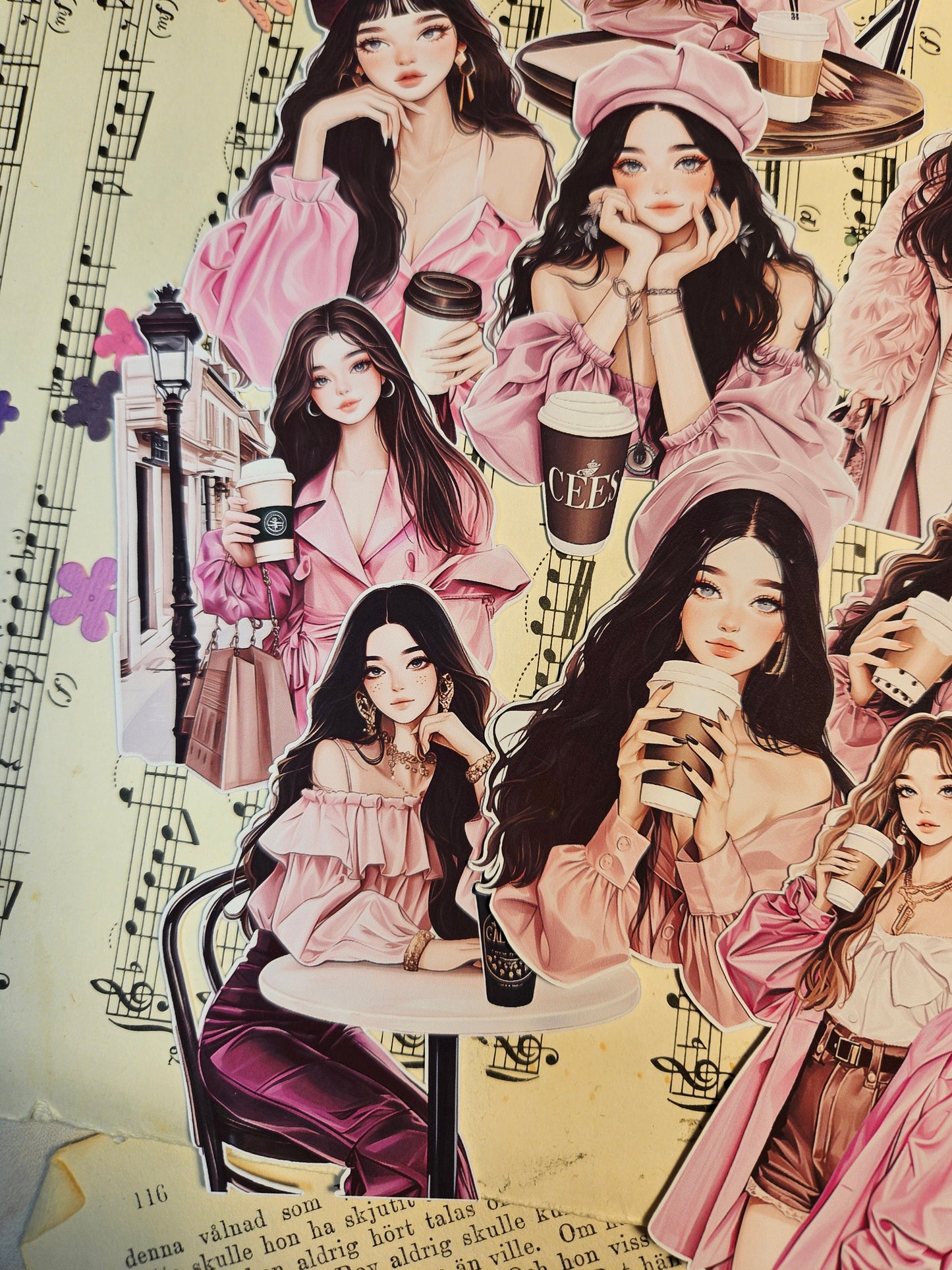 KOREAN SERIE: Parisian Coffee Lover Set of 9 Stickers | • Scrapbooking • Card Making • Art Journaling • Paper Craft • Junk Journal