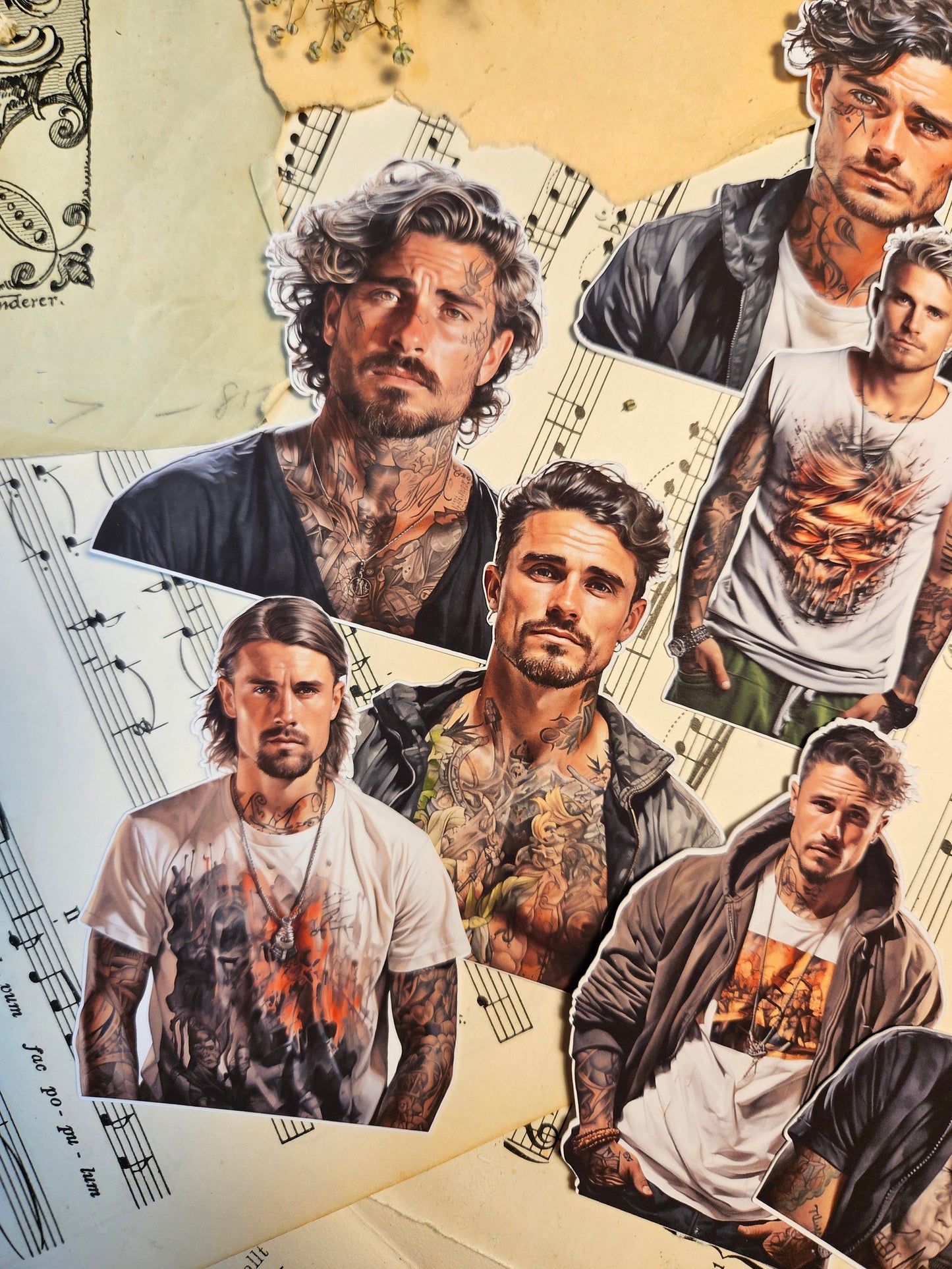 MAN SERIE: Tattoed Men Set of 9 Stickers | • Scrapbooking • Card Making • Art Journaling • Paper Craft • Junk Journal