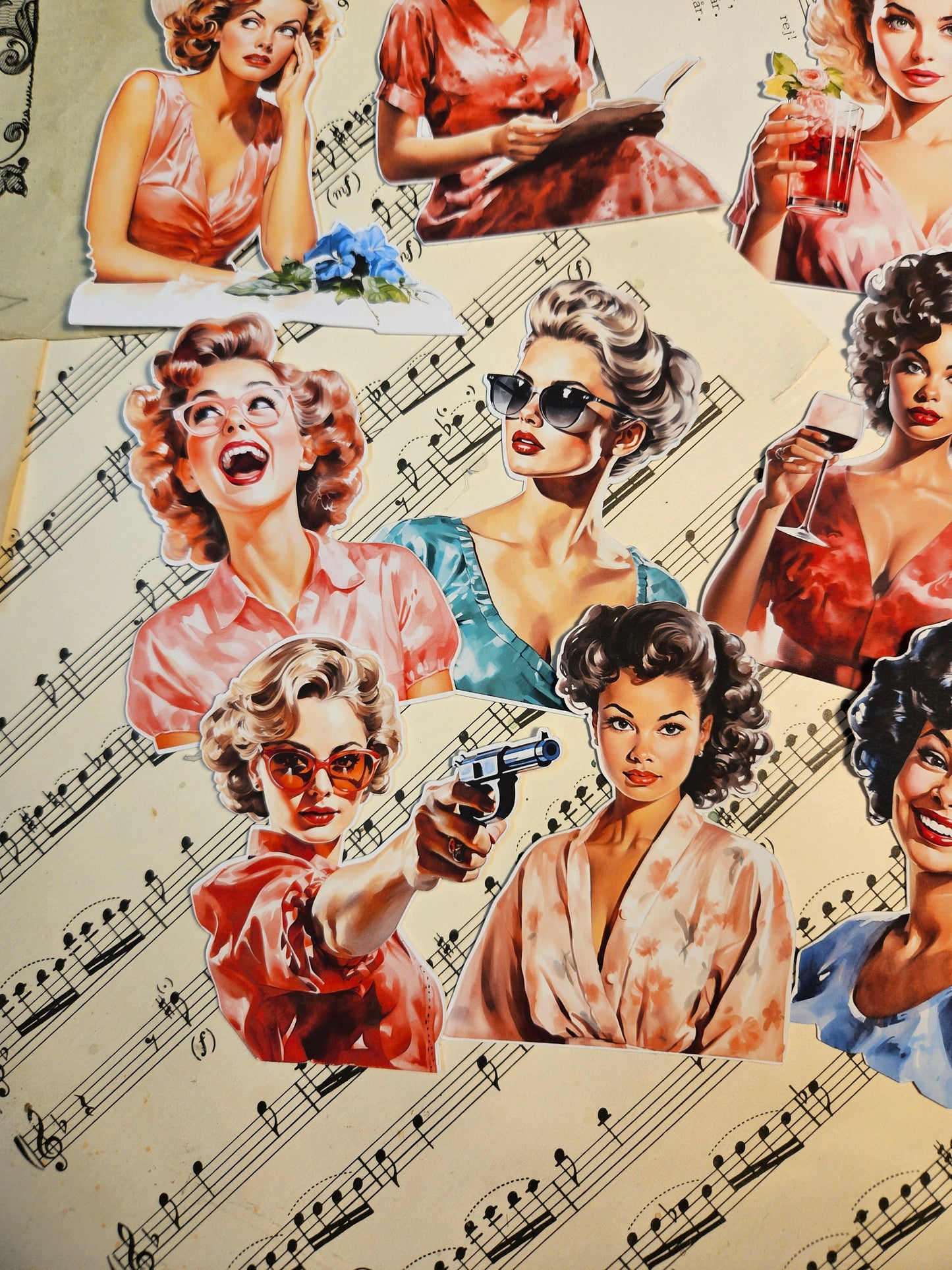 Vintage Serie: Retro Desperate Housewives  Set of 9 Stickers | • Scrapbooking • Card Making • Art Journaling • Paper Craft • Junk Journal