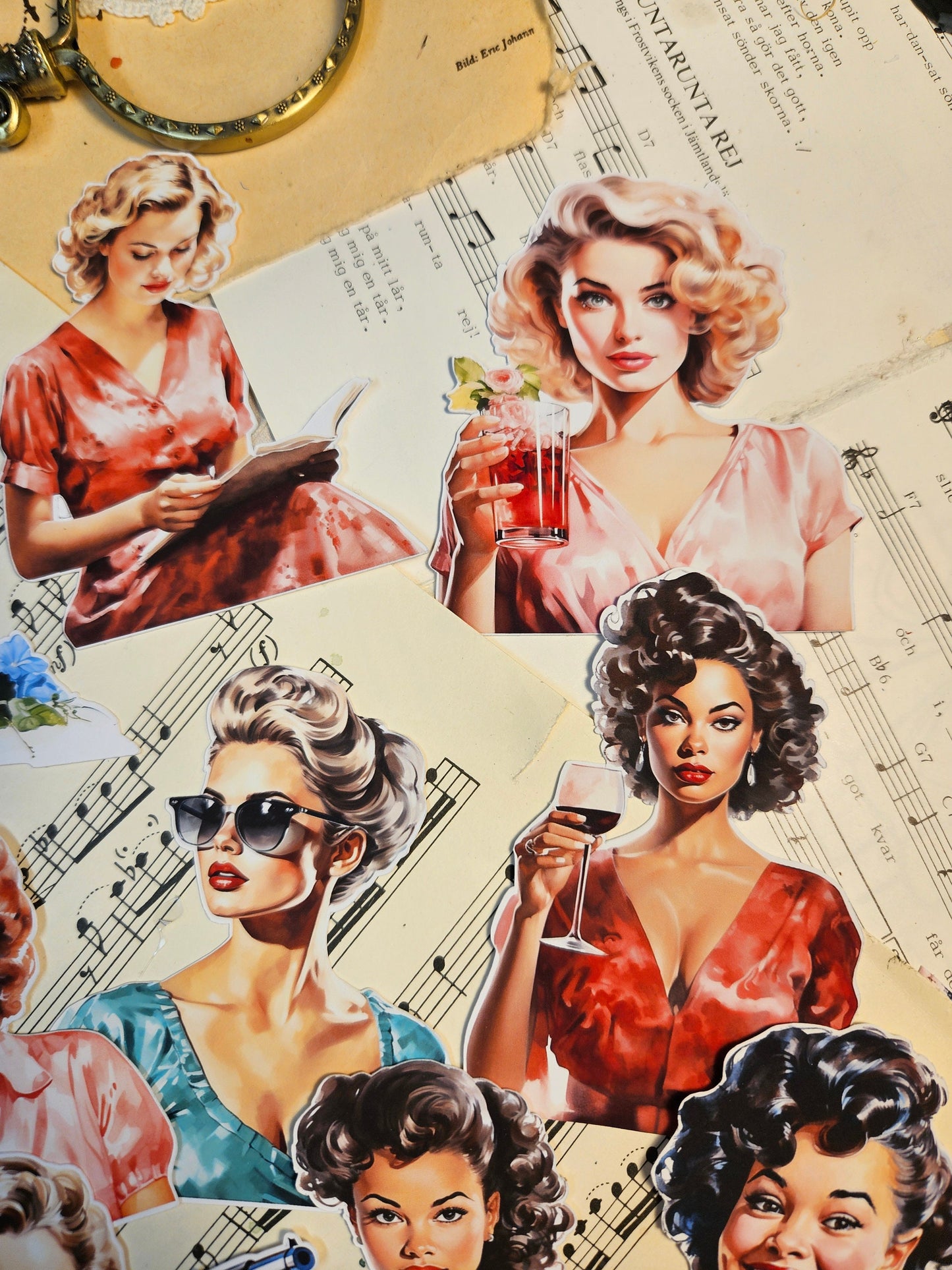 Vintage Serie: Retro Desperate Housewives  Set of 9 Stickers | • Scrapbooking • Card Making • Art Journaling • Paper Craft • Junk Journal