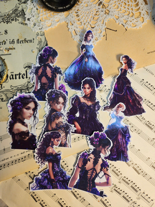 Black&Purple Ladies Set of 9 Stickers | • Scrapbooking • Card Making • Art Journaling • Paper Craft • Junk Journal