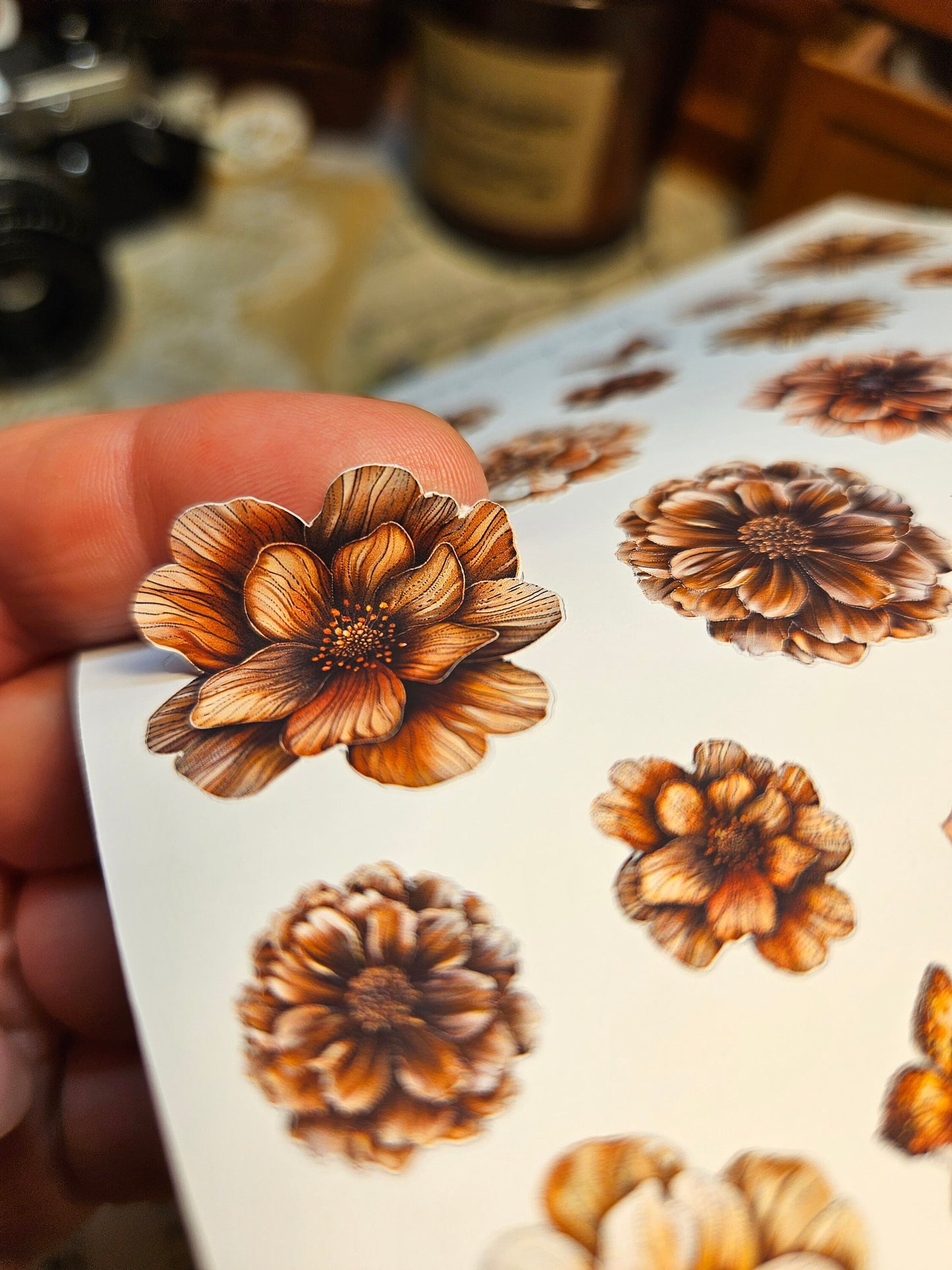 Brown Flowers Stickers Sheet