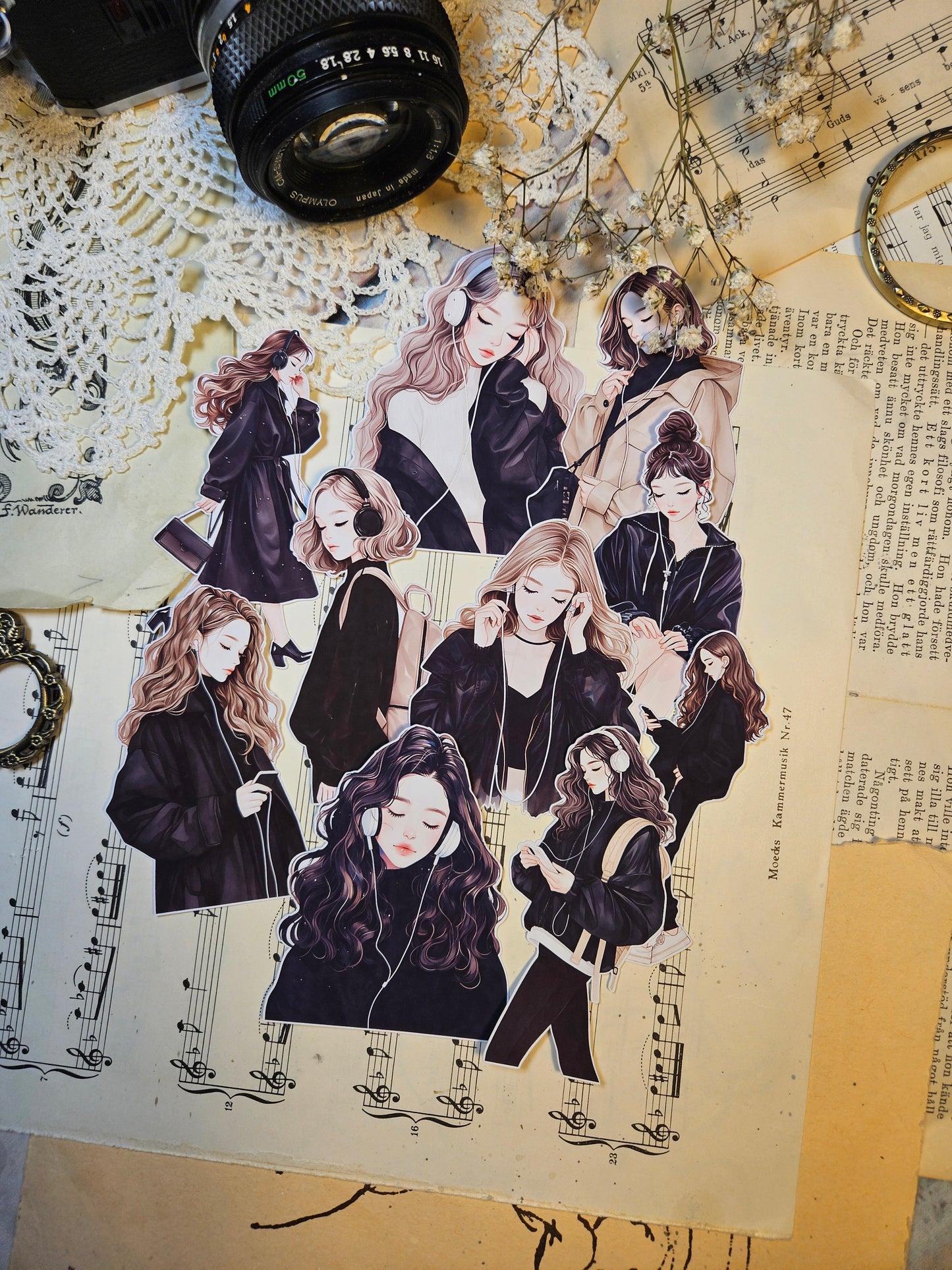 KOREAN SERIE: Music Lover Set of 9 Stickers | • Scrapbooking • Card Making • Art Journaling • Paper Craft • Junk Journal