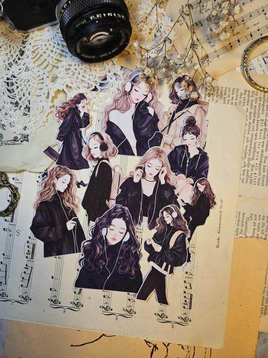 KOREAN SERIE: Music Lover Set of 9 Stickers | • Scrapbooking • Card Making • Art Journaling • Paper Craft • Junk Journal