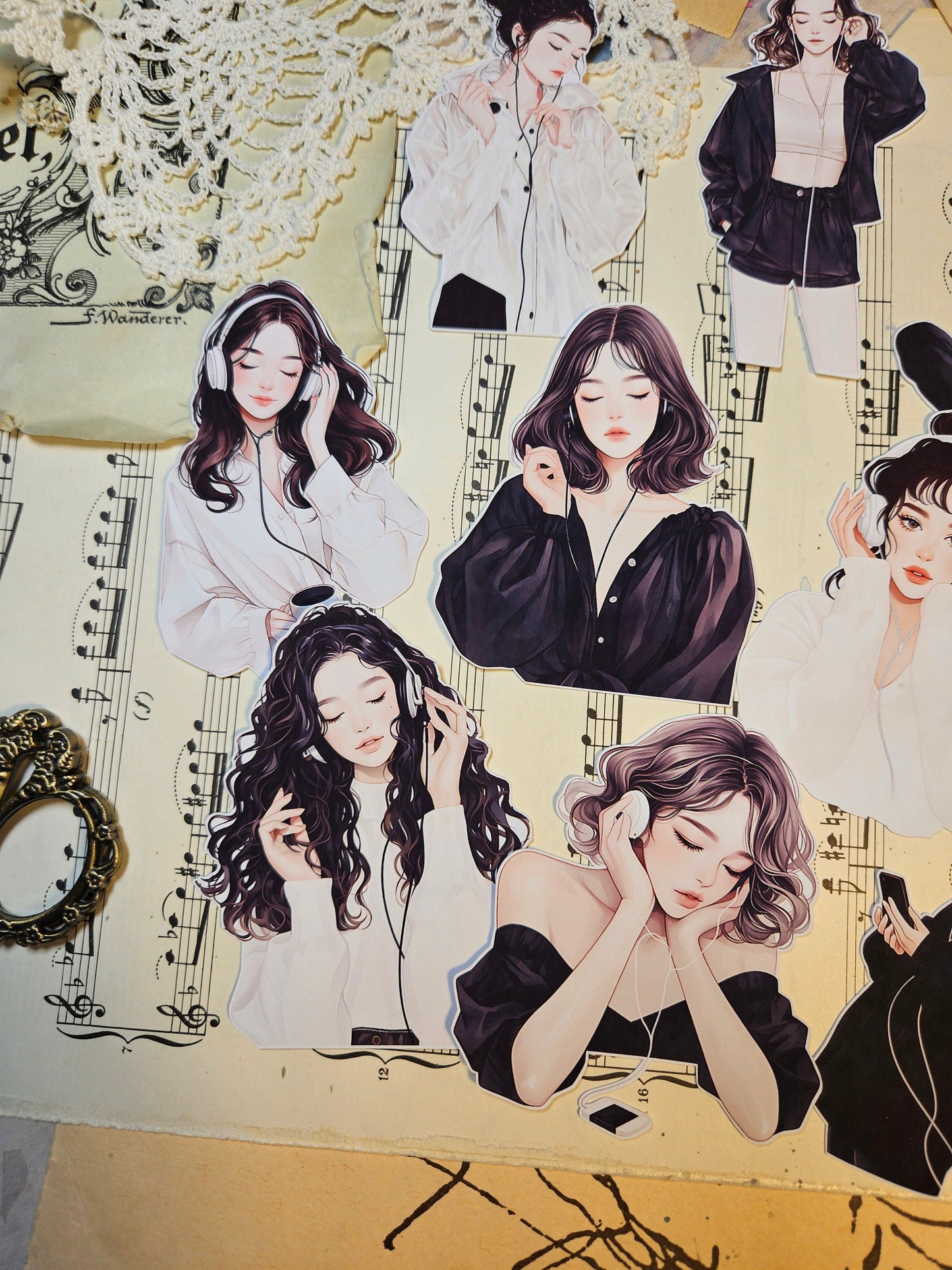 KOREAN SERIE: Music Lover Set of 9 Stickers | • Scrapbooking • Card Making • Art Journaling • Paper Craft • Junk Journal
