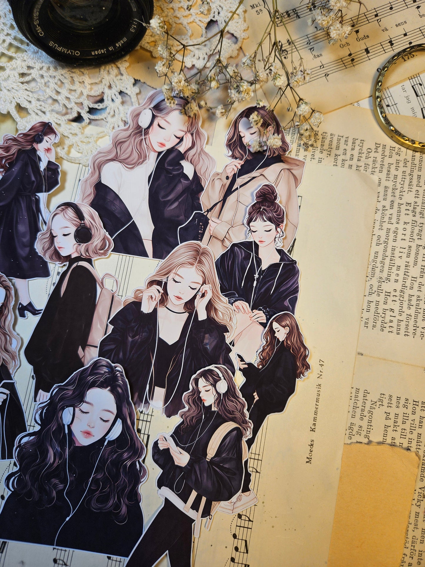KOREAN SERIE: Music Lover Set of 9 Stickers | • Scrapbooking • Card Making • Art Journaling • Paper Craft • Junk Journal