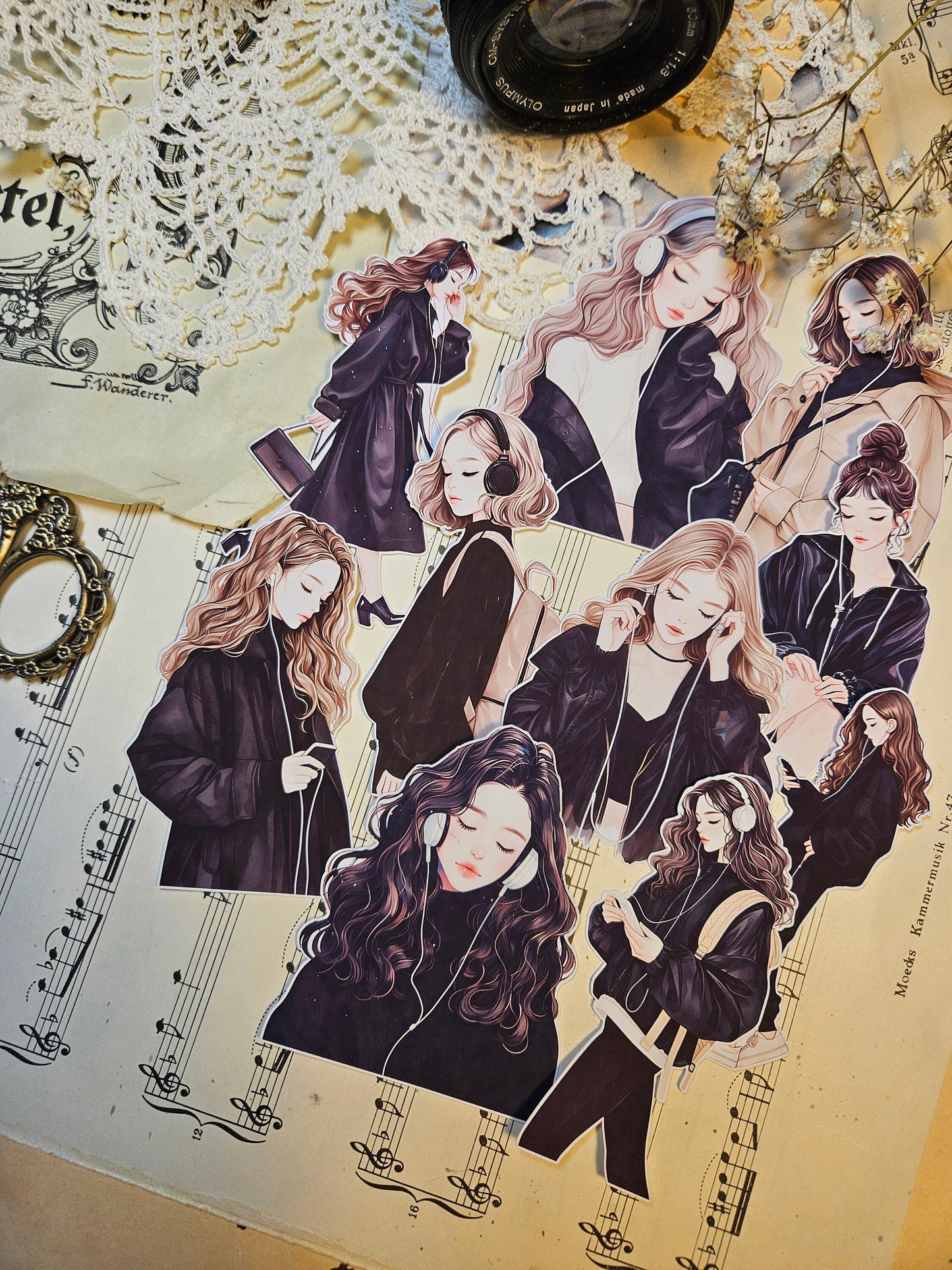 KOREAN SERIE: Music Lover Set of 9 Stickers | • Scrapbooking • Card Making • Art Journaling • Paper Craft • Junk Journal
