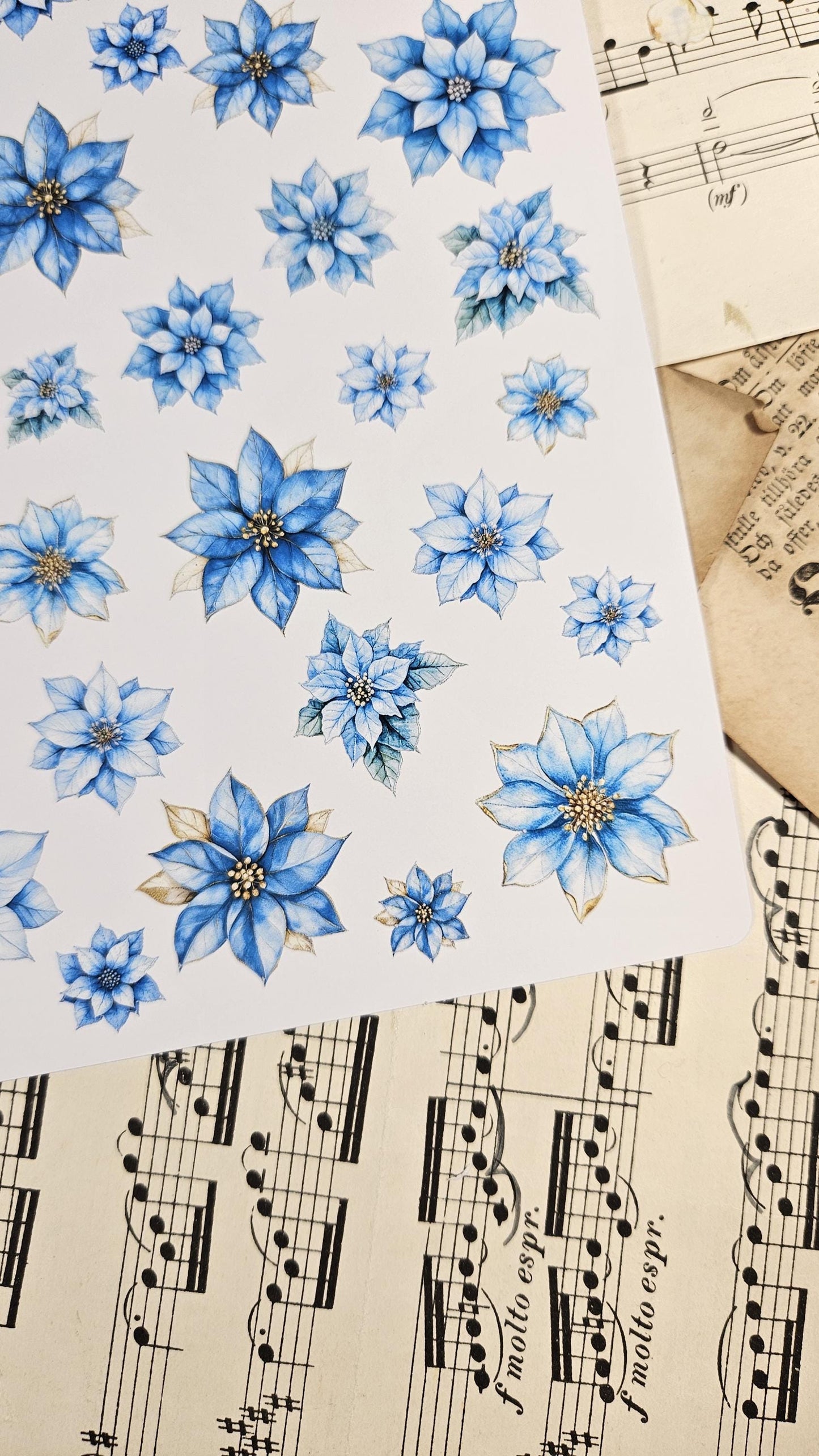 Blue Christmas Flowers, Stickers Sheet