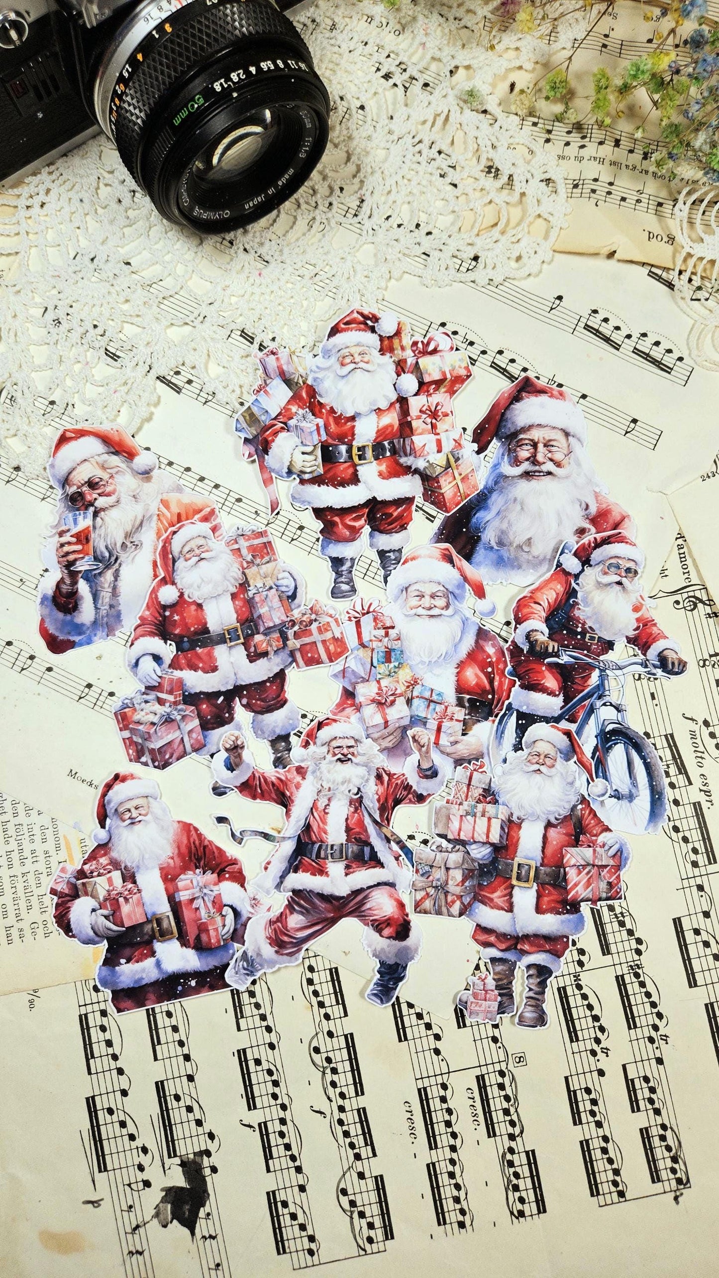Santa Claus, Set of 9 Stickers | • Scrapbooking • Card Making • Art Journaling • Paper Craft • Junk Journal