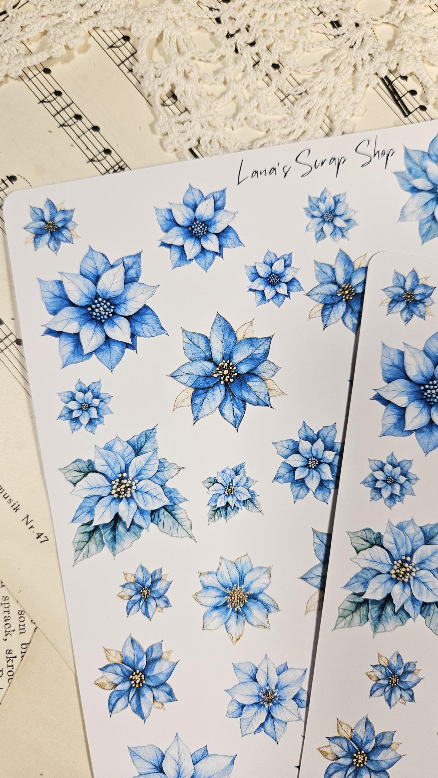 Blue Christmas Flowers, Stickers Sheet