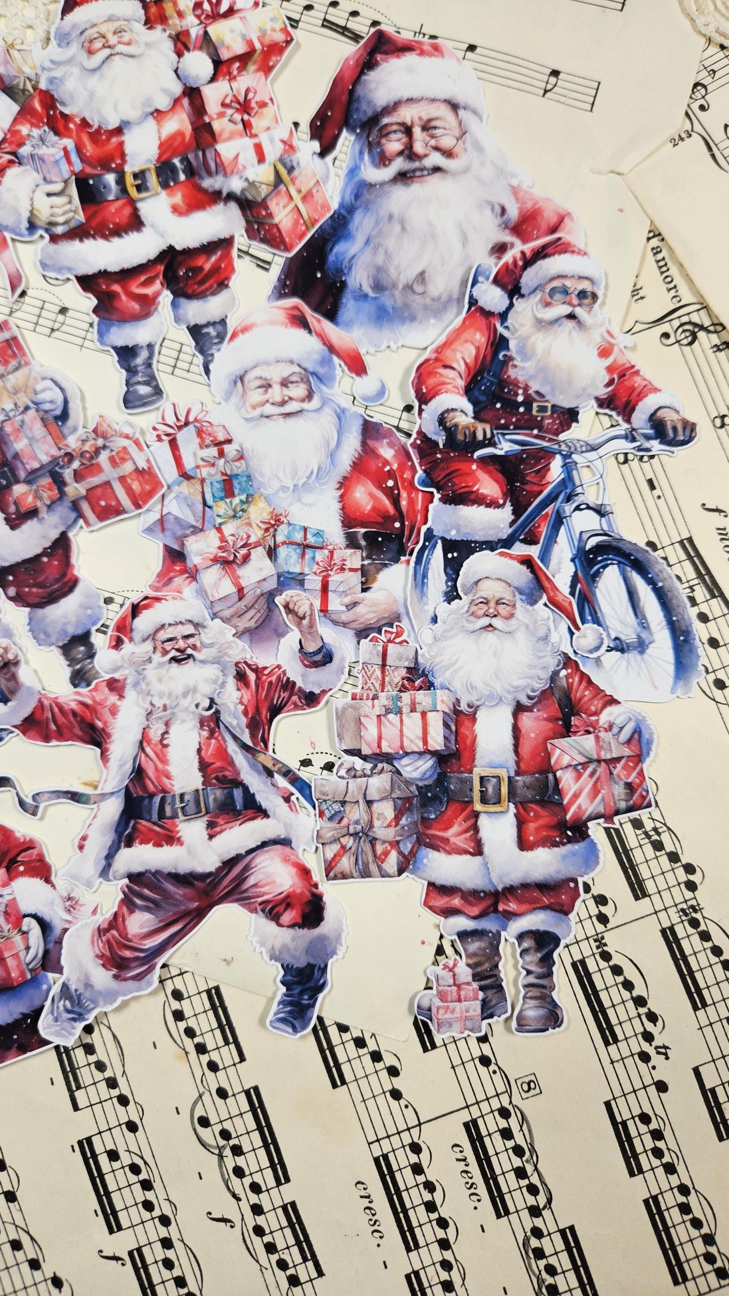 Santa Claus, Set of 9 Stickers | • Scrapbooking • Card Making • Art Journaling • Paper Craft • Junk Journal