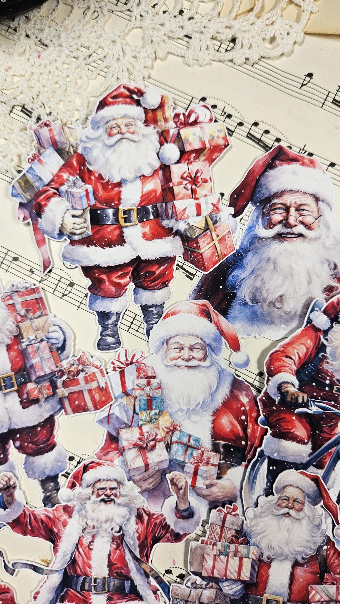 Santa Claus, Set of 9 Stickers | • Scrapbooking • Card Making • Art Journaling • Paper Craft • Junk Journal