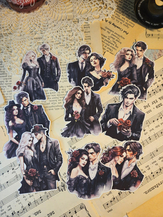 GOTHIC SERIE: Gothic Couples Set of 9 Stickers |  Scrapbooking  Card Making  Art Journaling  Paper Craft  Junk Journal