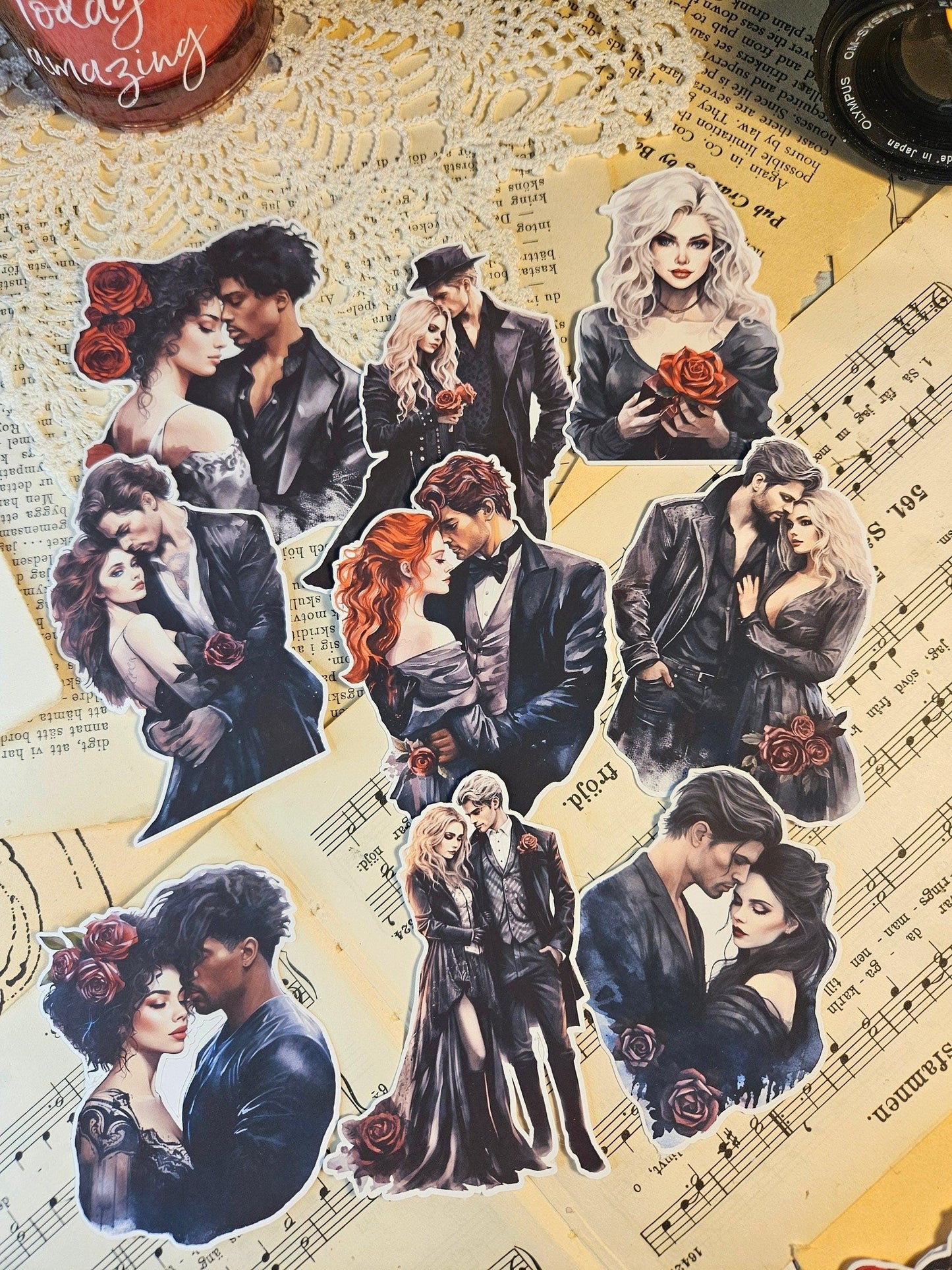 GOTHIC SERIE: Gothic Couples Set of 9 Stickers |  Scrapbooking  Card Making  Art Journaling  Paper Craft  Junk Journal